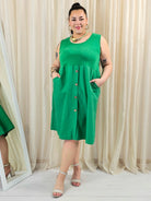 Sukienka odcinana pod biustem dołem ozdobne guziczki w kilku kolorach Stylowa XL