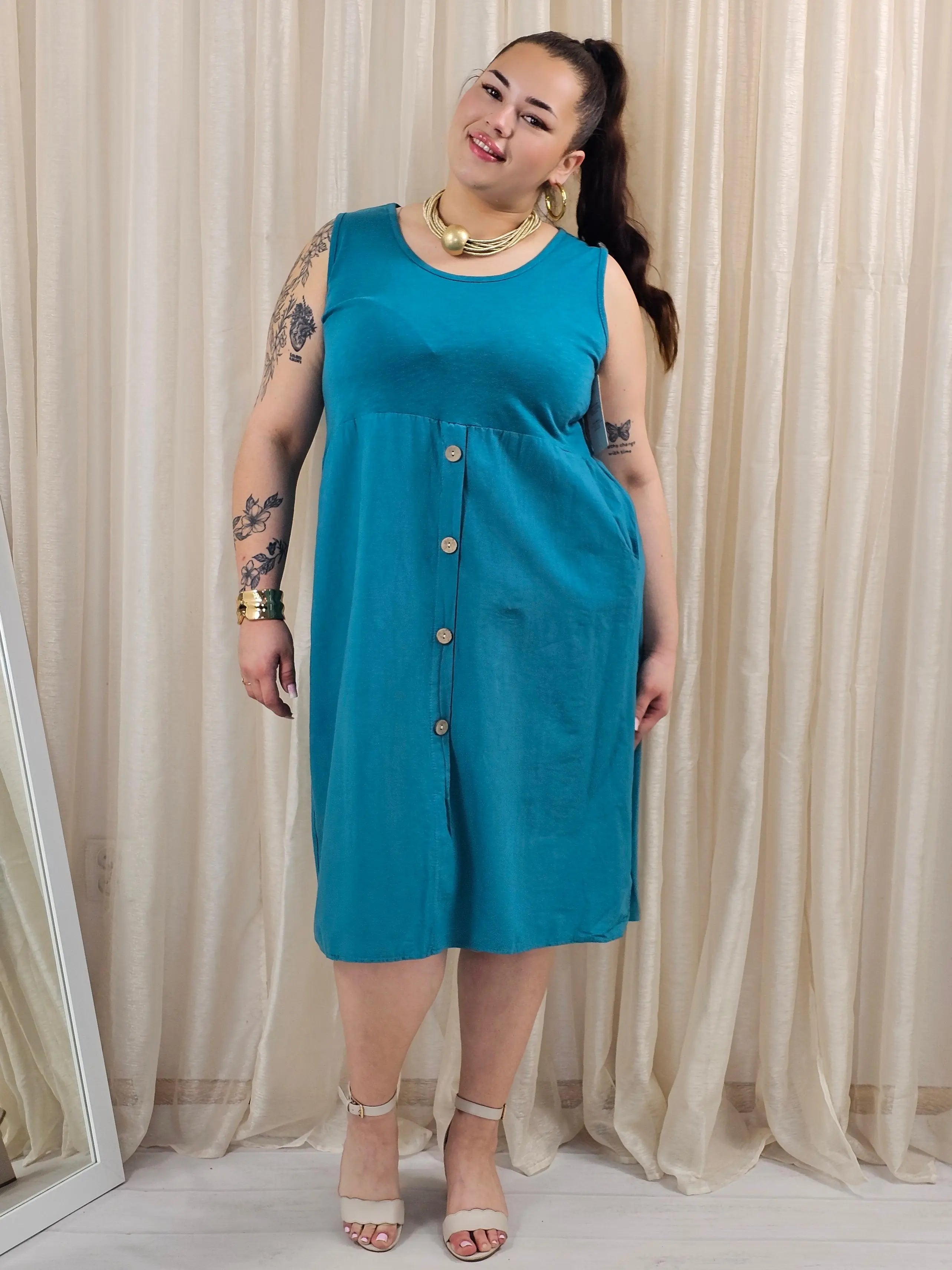 Sukienka odcinana pod biustem dołem ozdobne guziczki w kilku kolorach Stylowa XL