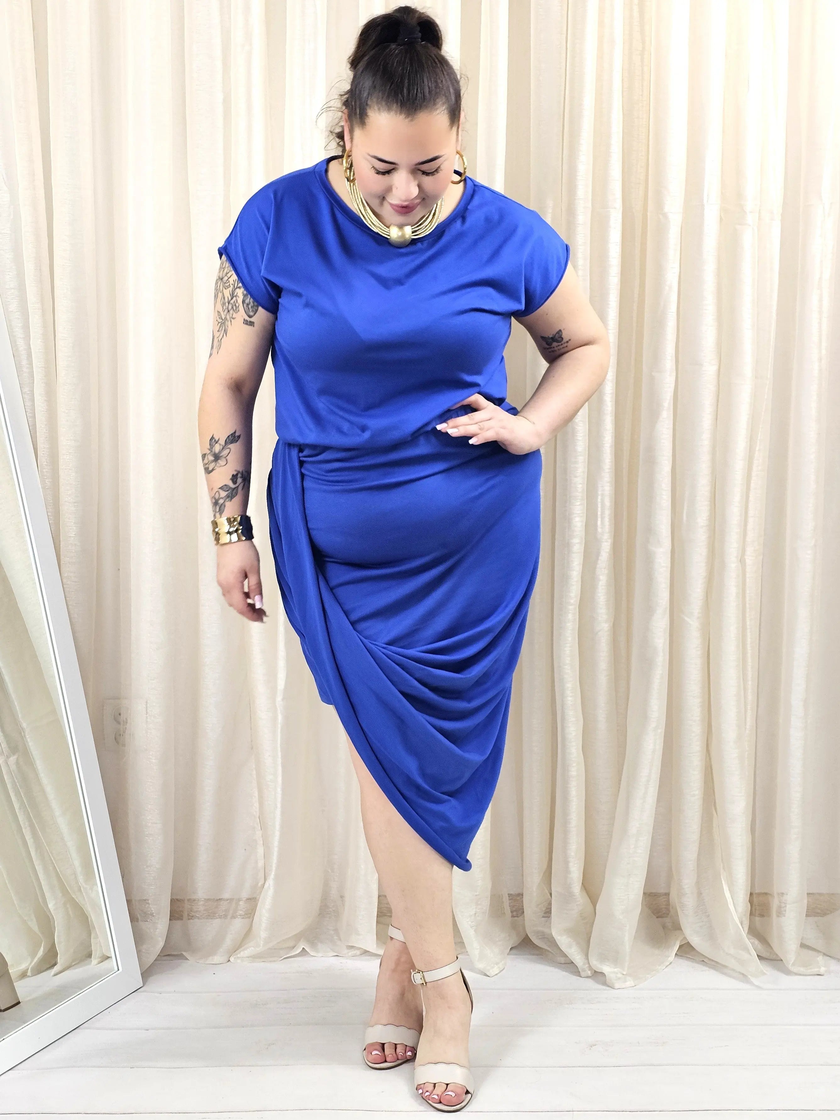 Sukienka plus size StylowaXL – asymetryczna bawełniana sukienka XXL z kopertowym dołem Stylowa XL