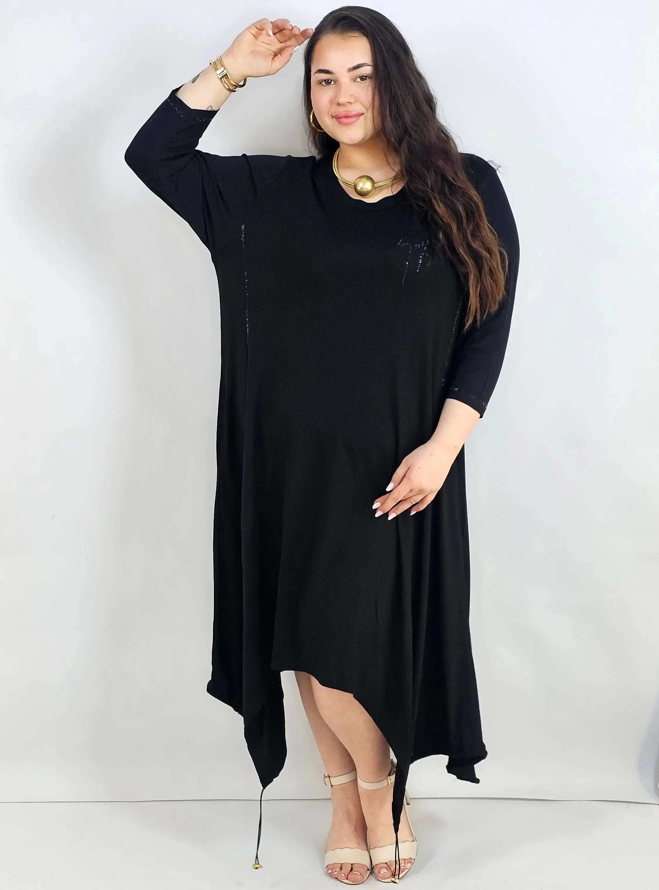 Sukienka plus size – asymetryczna tunika z aplikacją i lekko transparentnym dołem Stylowa XL
