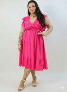 Sukienka plus size – sukienka midi z kopertowym dekoltem, marszczoną talią i falbaną Stylowa XL