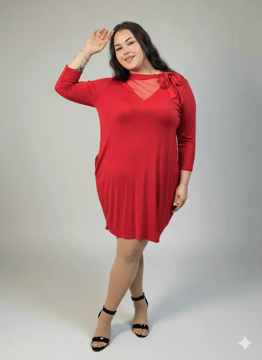 Sukienka plus size czerwona z tiulem i wiązaniem – elegancka i wygodna XXL Stylowa XL