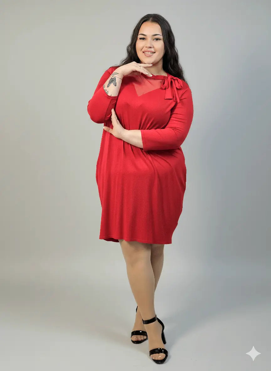 Sukienka plus size czerwona z tiulem i wiązaniem – elegancka i wygodna XXL Stylowa XL