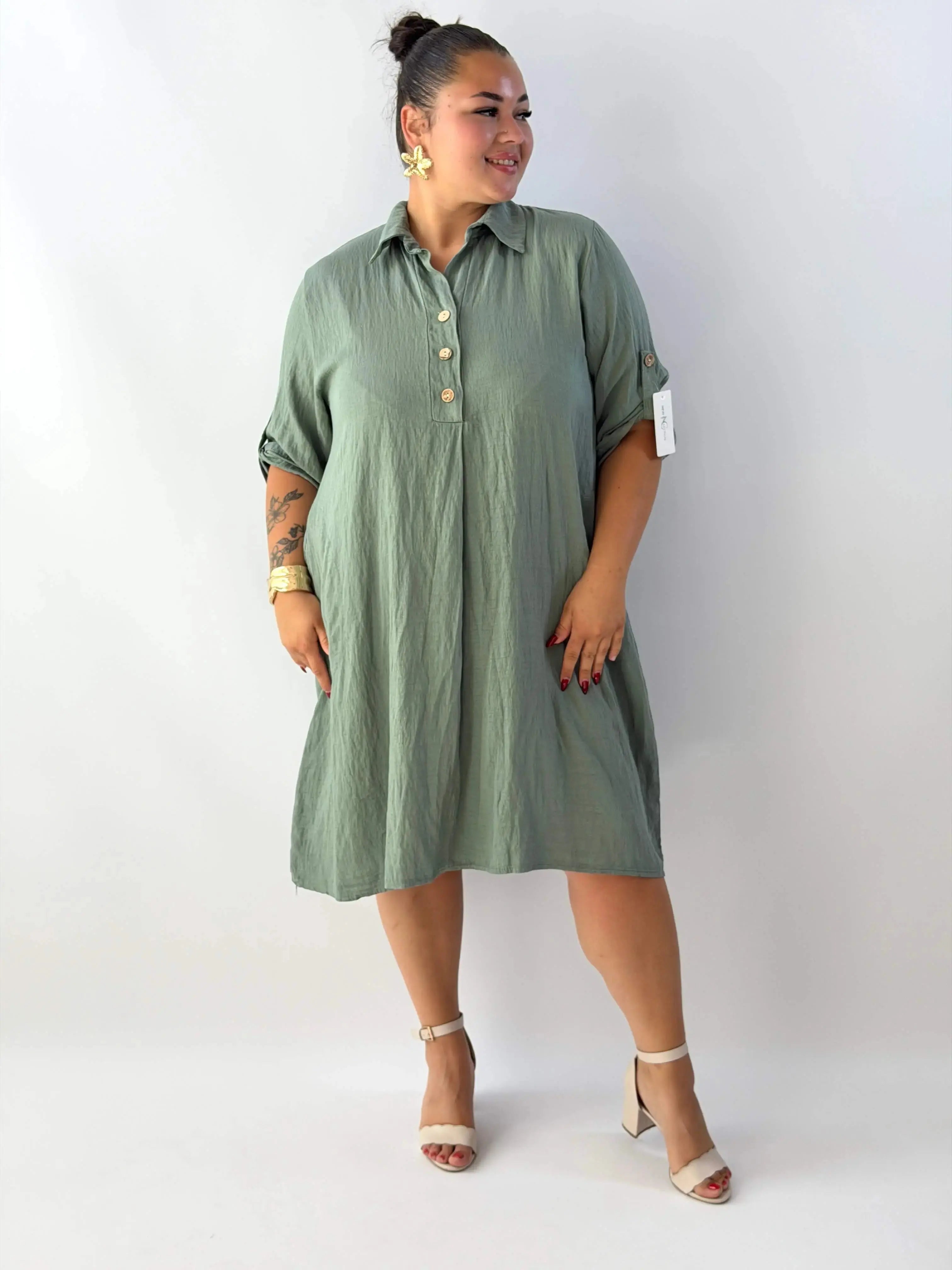 Sukienka plus size damska – lekka sukienka XXL z kołnierzykiem Stylowa XL