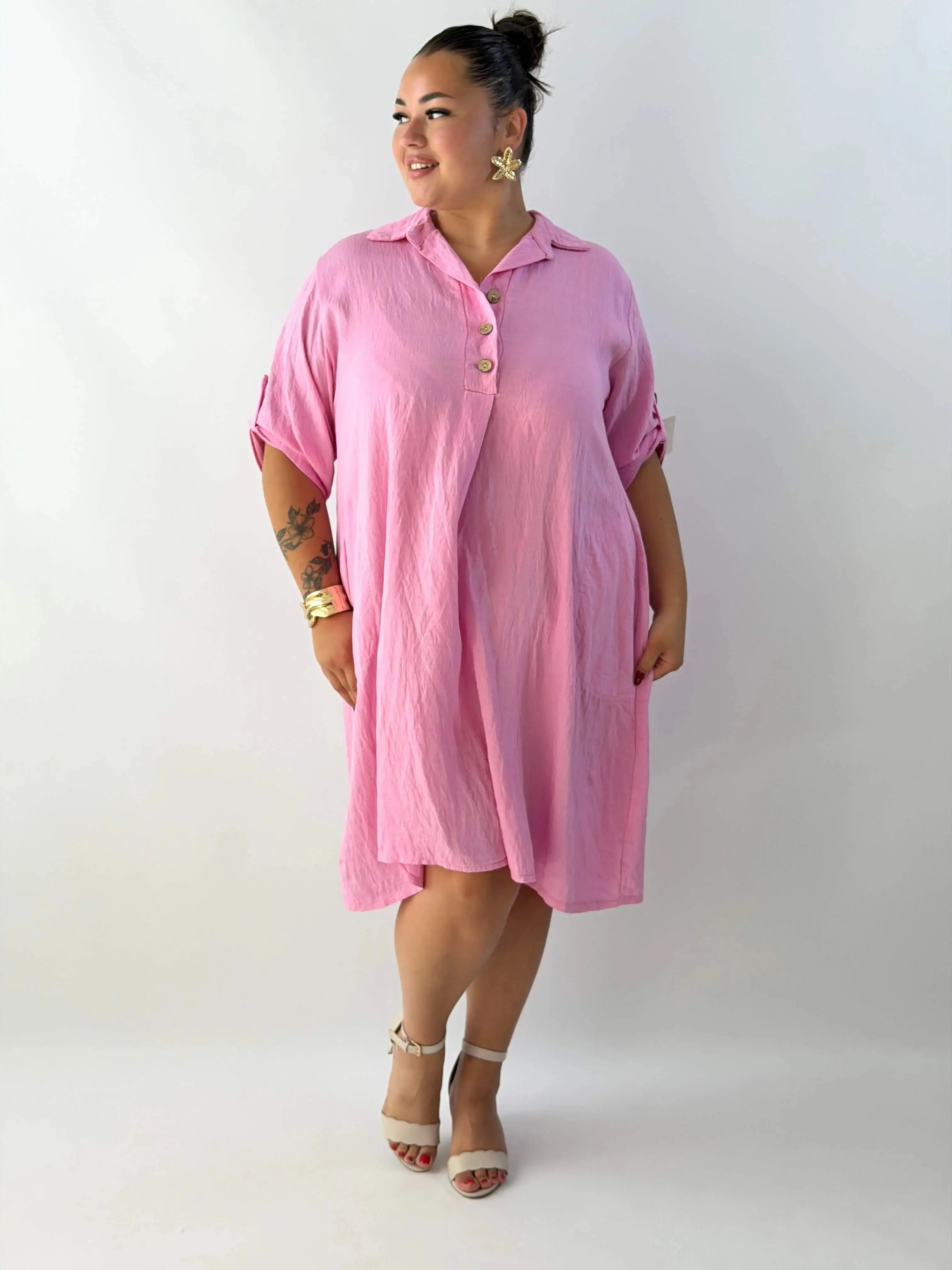 Sukienka plus size damska – lekka sukienka XXL z kołnierzykiem Stylowa XL