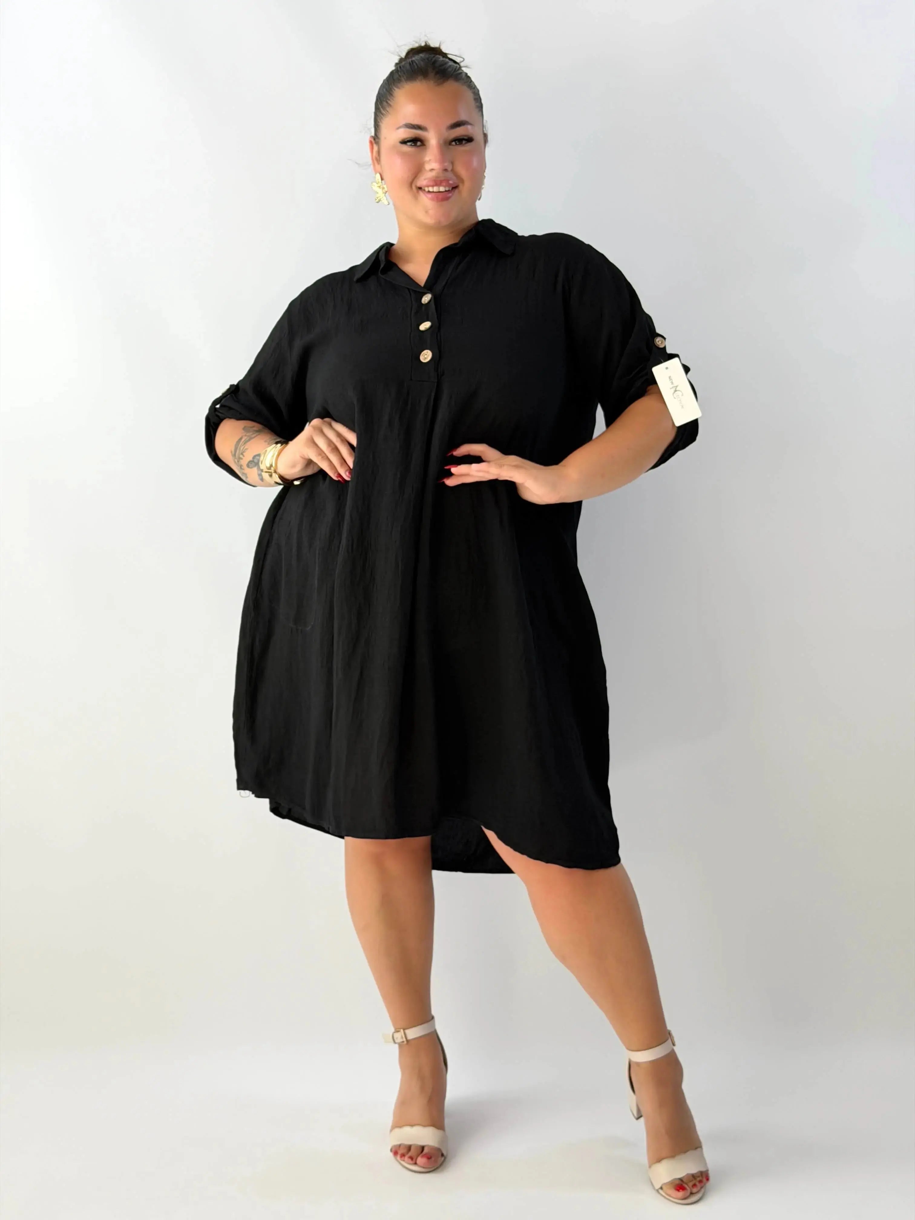 Sukienka plus size damska – lekka sukienka XXL z kołnierzykiem Stylowa XL
