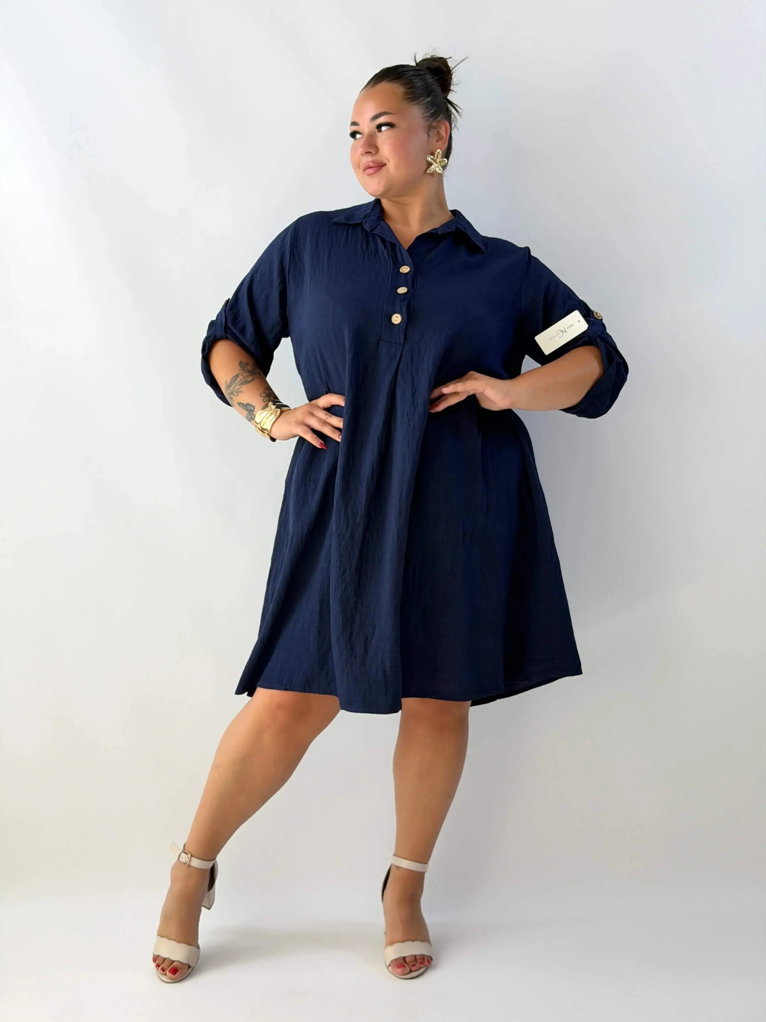 Sukienka plus size damska – lekka sukienka XXL z kołnierzykiem Stylowa XL