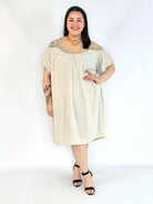 Sukienka plus size hiszpanka beżowa – elegancka sukienka XXL damska Stylowa XL