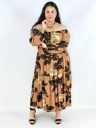 Sukienka plus size hiszpanka maxi – brązowa sukienka XXL w kwiaty Stylowa XL