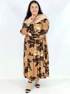 Sukienka plus size hiszpanka maxi – brązowa sukienka XXL w kwiaty Stylowa XL