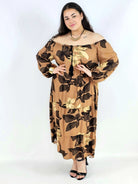 Sukienka plus size hiszpanka maxi – brązowa sukienka XXL w kwiaty Stylowa XL
