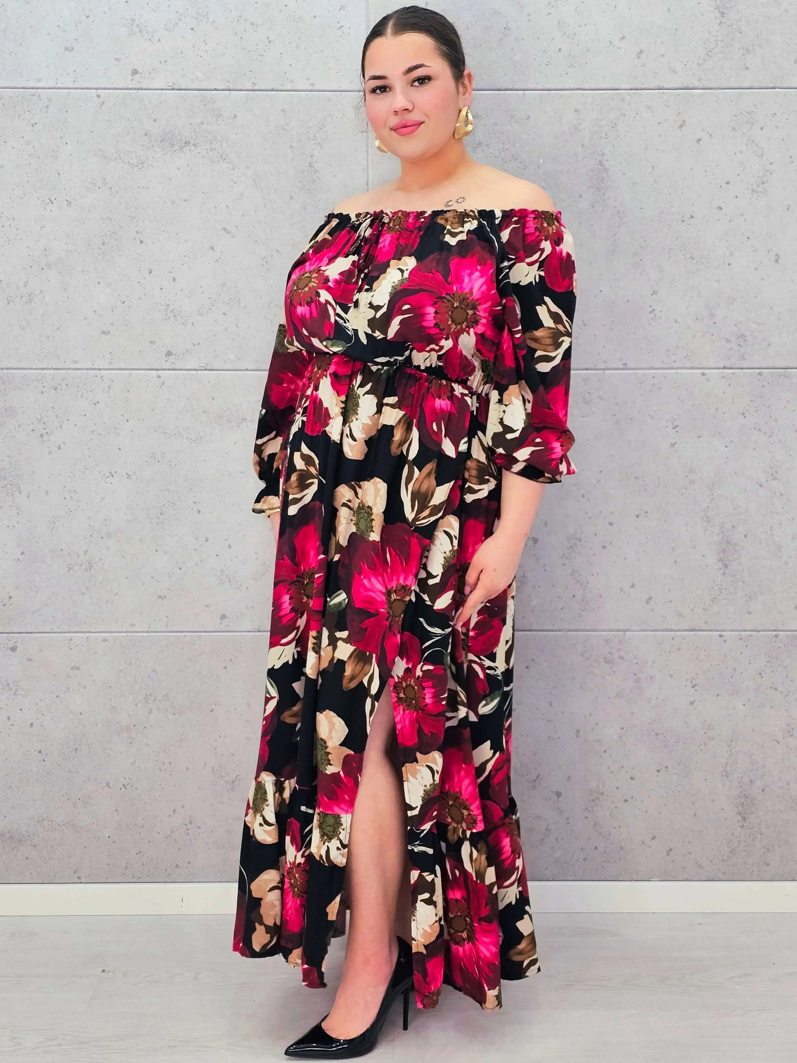 Sukienka plus size hiszpanka maxi – kwiatowa sukienka plus size dla kobiet XXL Stylowa XL