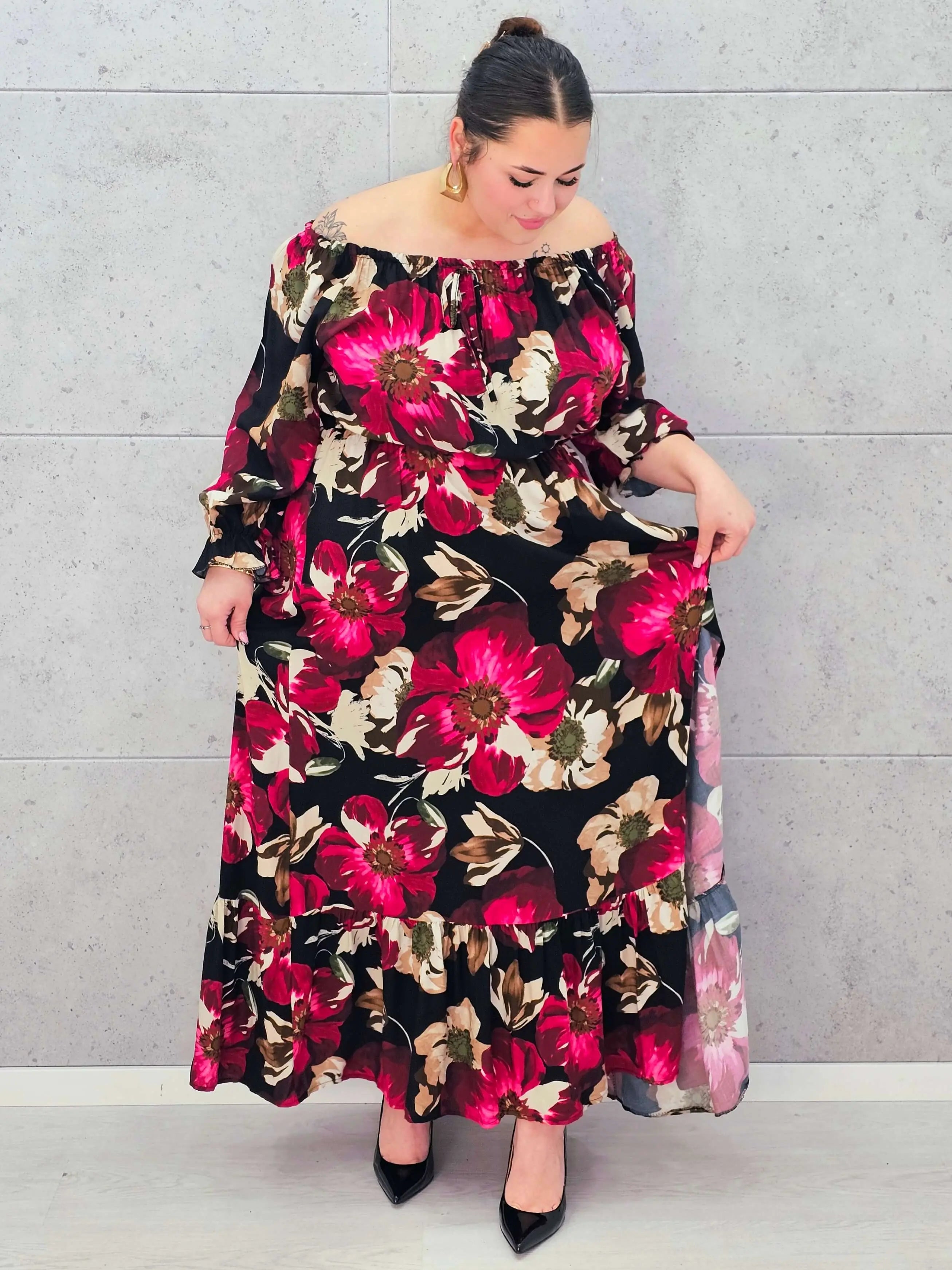 Sukienka plus size hiszpanka maxi – kwiatowa sukienka plus size dla kobiet XXL Stylowa XL
