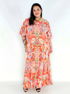 Sukienka plus size hiszpanka maxi w kolorze koralowym z printem boho Stylowa XL