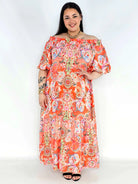 Sukienka plus size hiszpanka maxi w kolorze koralowym z printem boho Stylowa XL