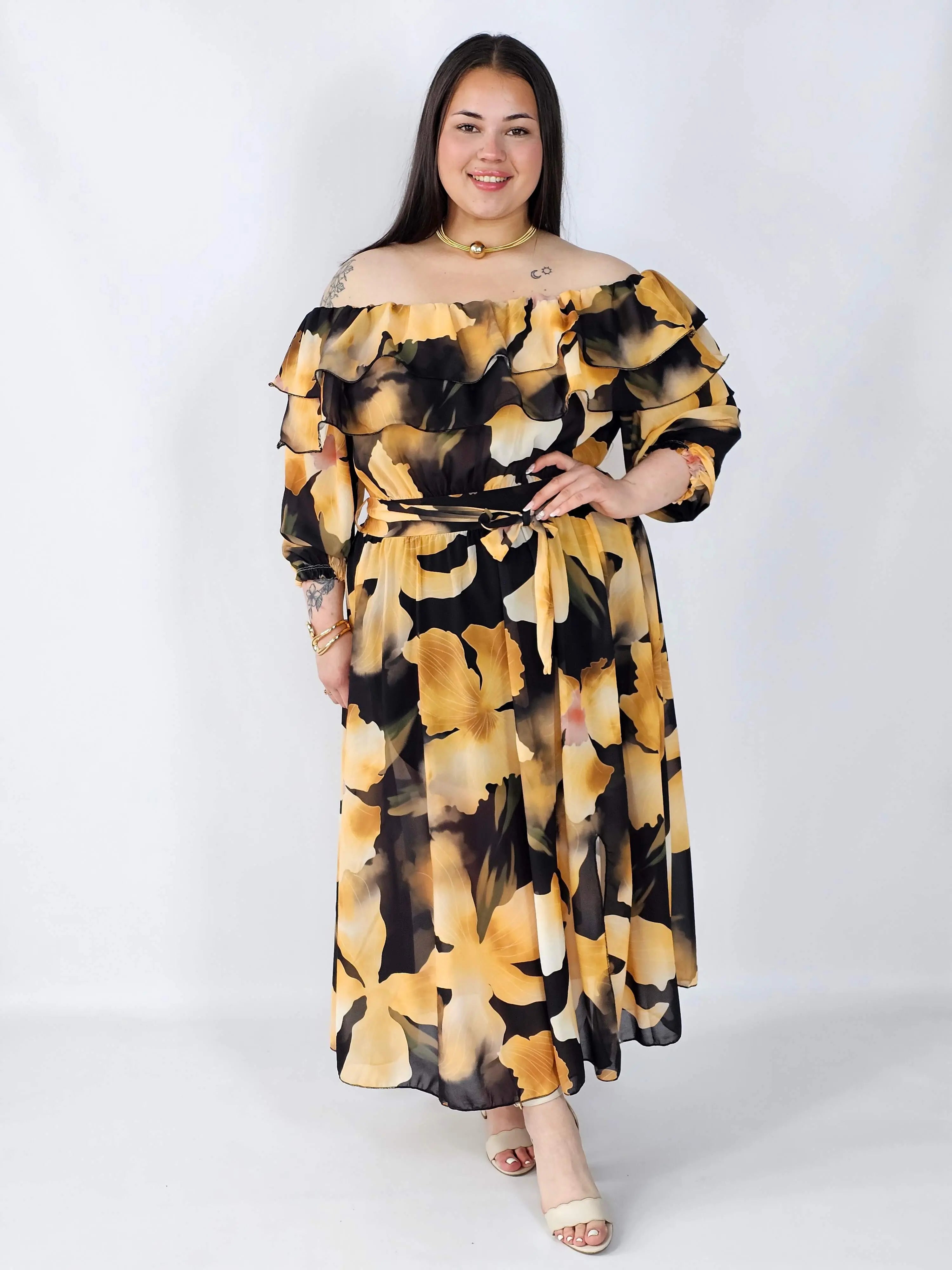 Sukienka plus size hiszpanka midi w kwiaty – zwiewna elegancja XXL Stylowa XL