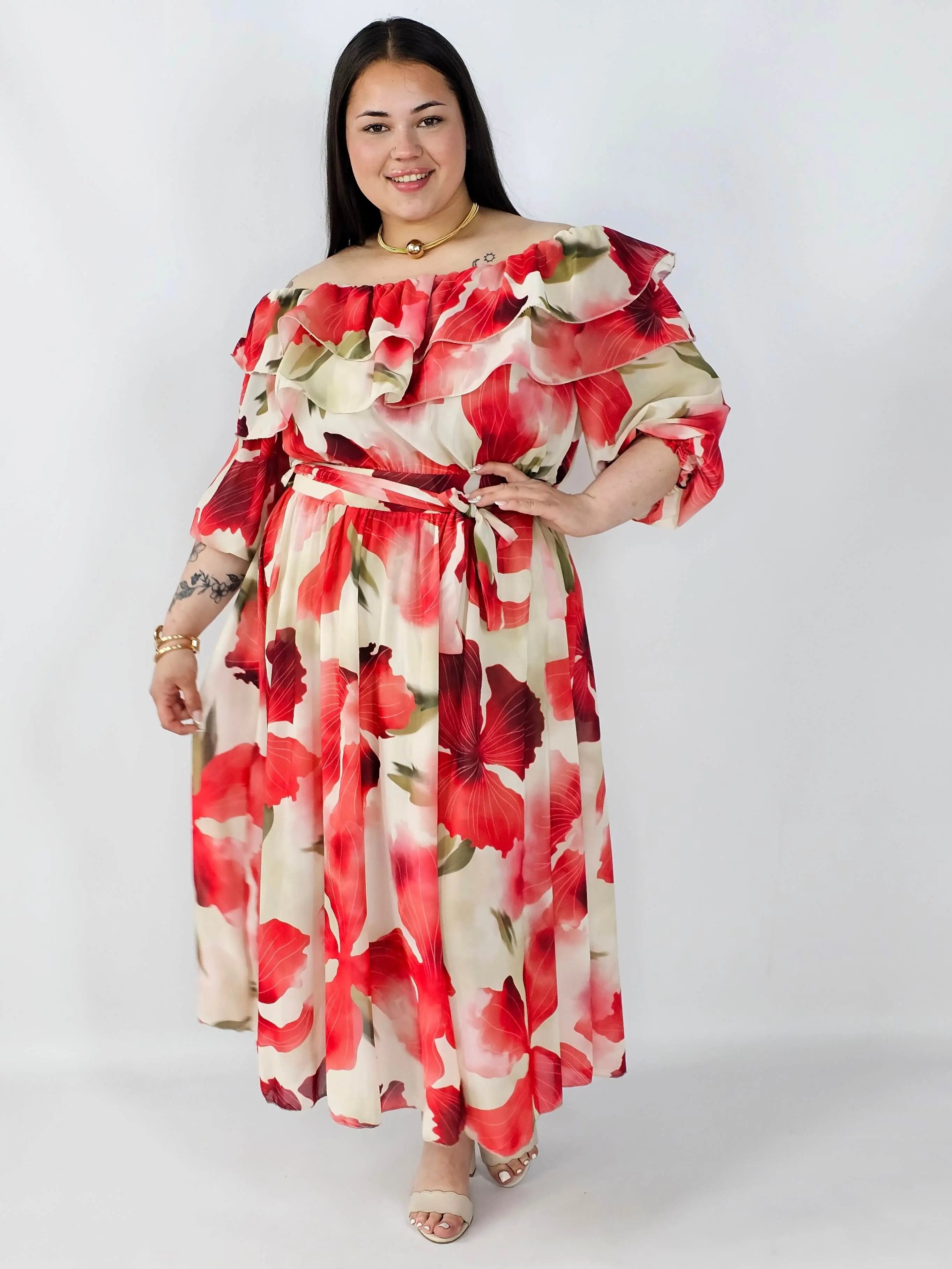 Sukienka plus size hiszpanka midi w kwiaty – zwiewna elegancja XXL Stylowa XL
