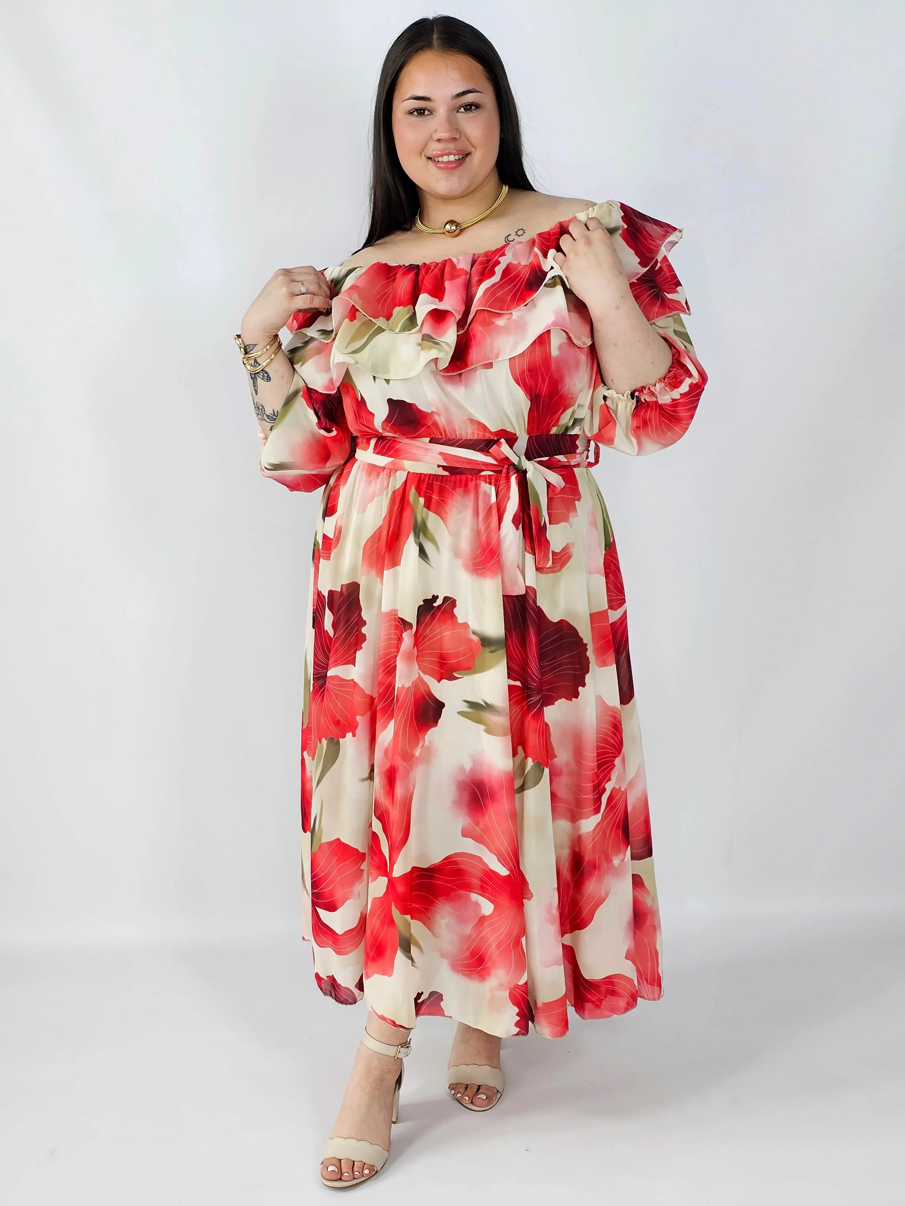 Sukienka plus size hiszpanka midi w kwiaty – zwiewna elegancja XXL Stylowa XL