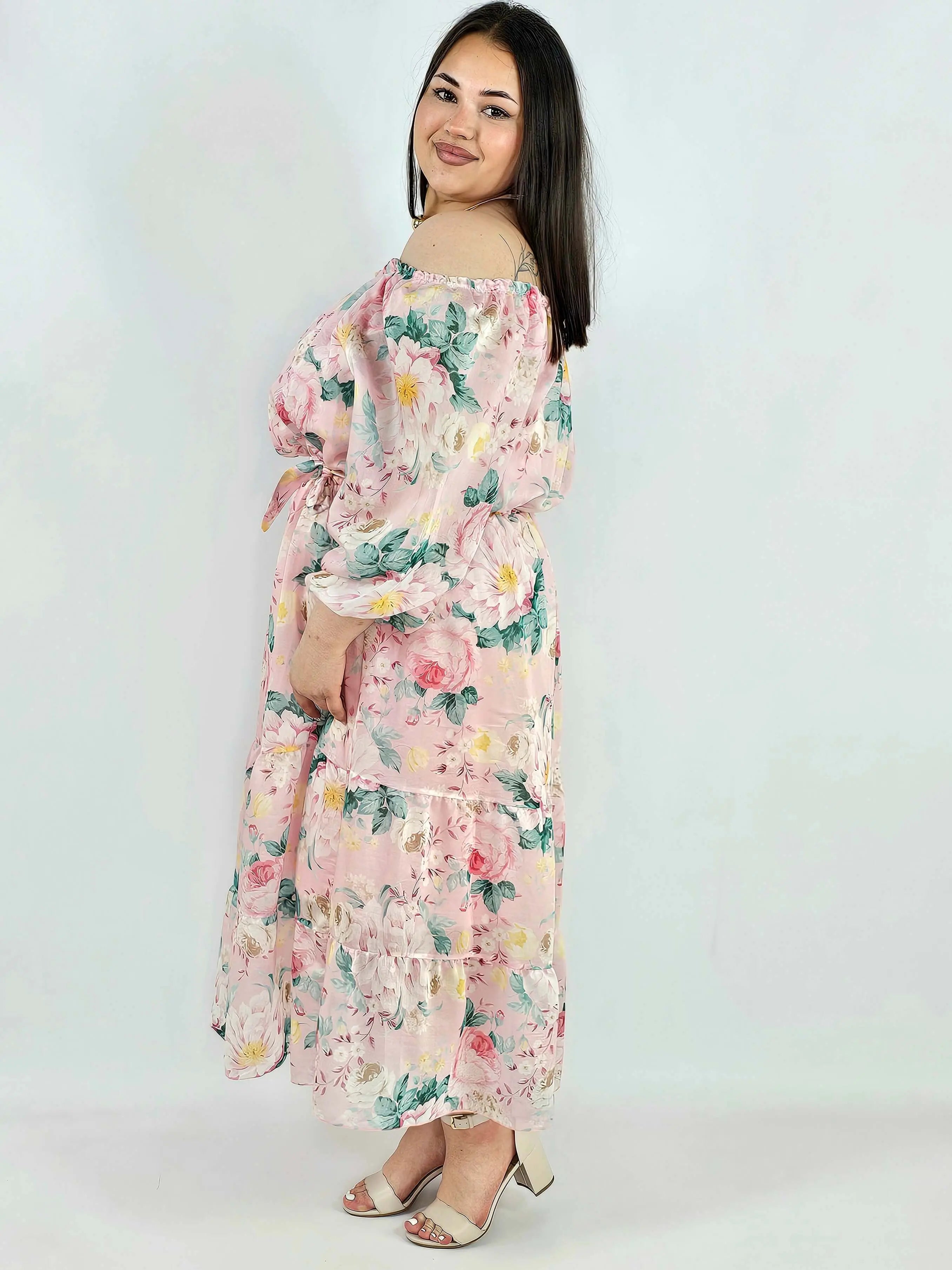 Sukienka plus size hiszpanka w kwiaty XXL – żółta i różowa na komunię i wesele Stylowa XL
