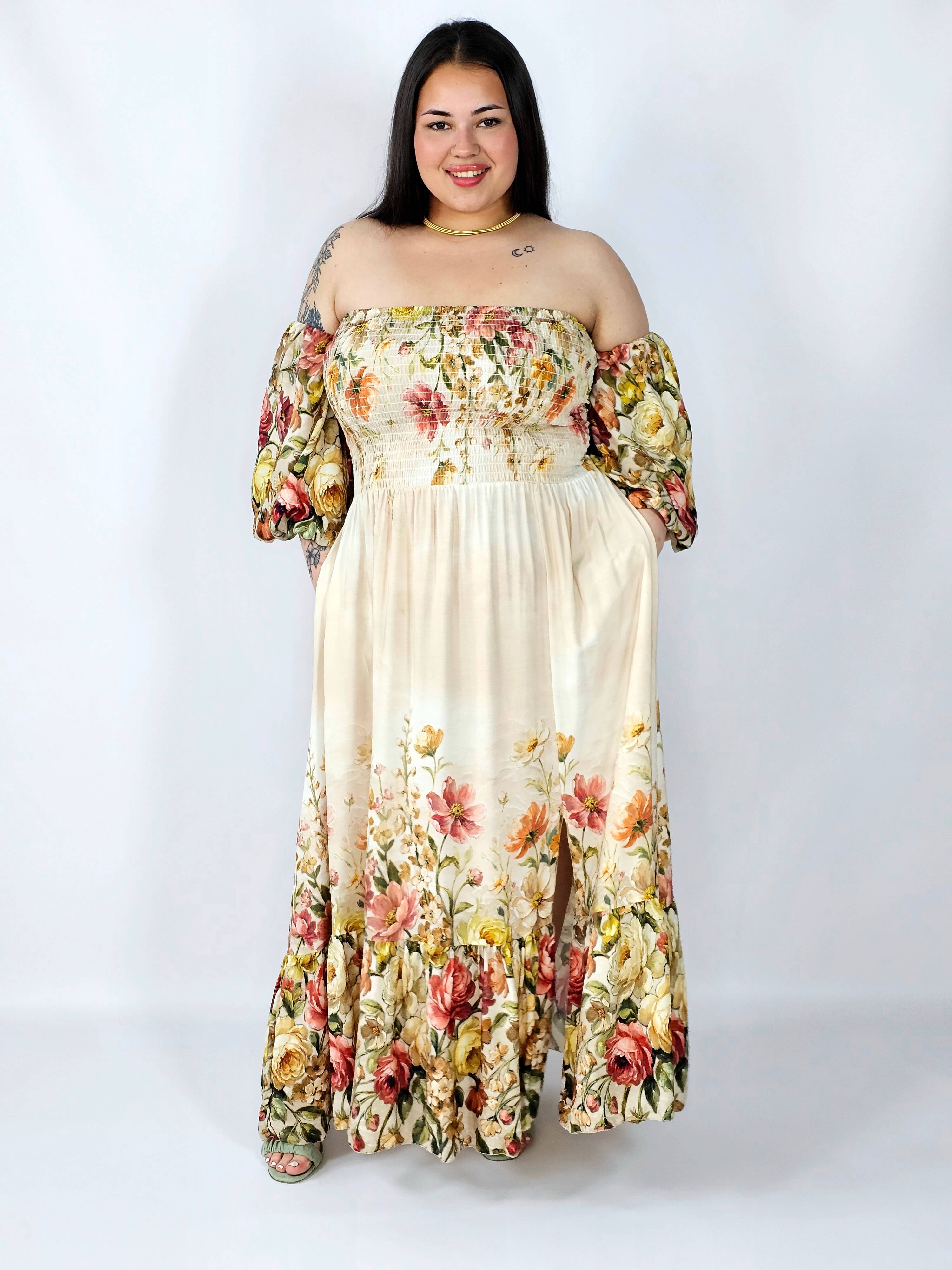 Sukienka plus size hiszpanka z marszczeniem i odkrytymi ramionami Stylowa XL