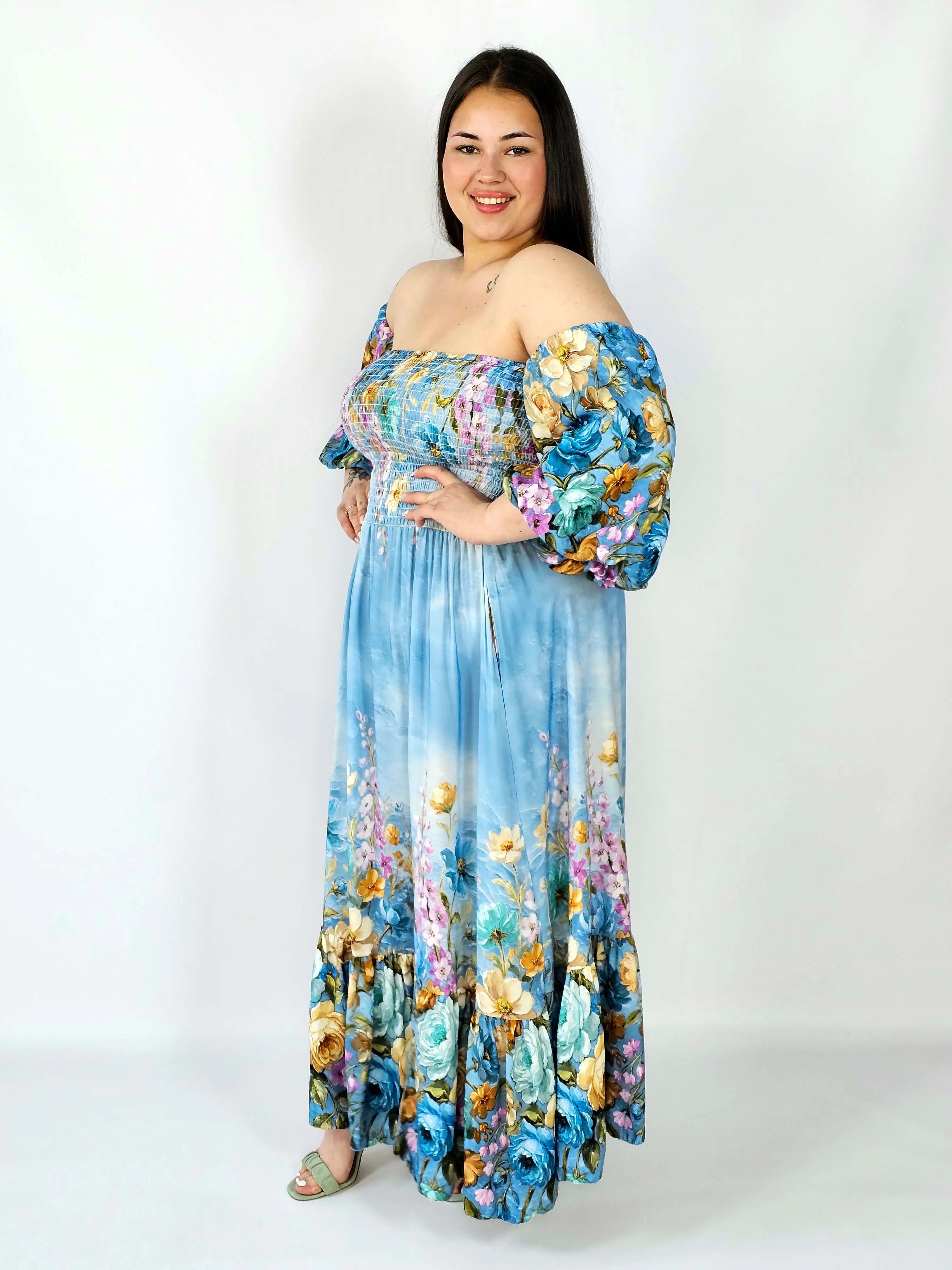 Sukienka plus size hiszpanka z marszczeniem i odkrytymi ramionami Stylowa XL
