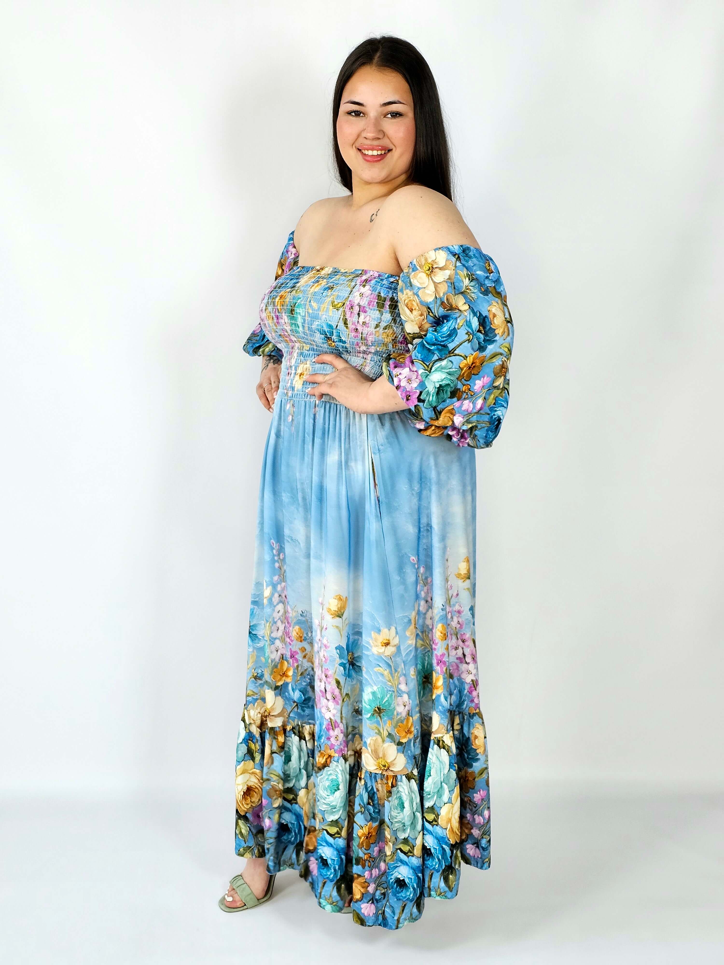 Sukienka plus size hiszpanka z marszczeniem i odkrytymi ramionami Stylowa XL