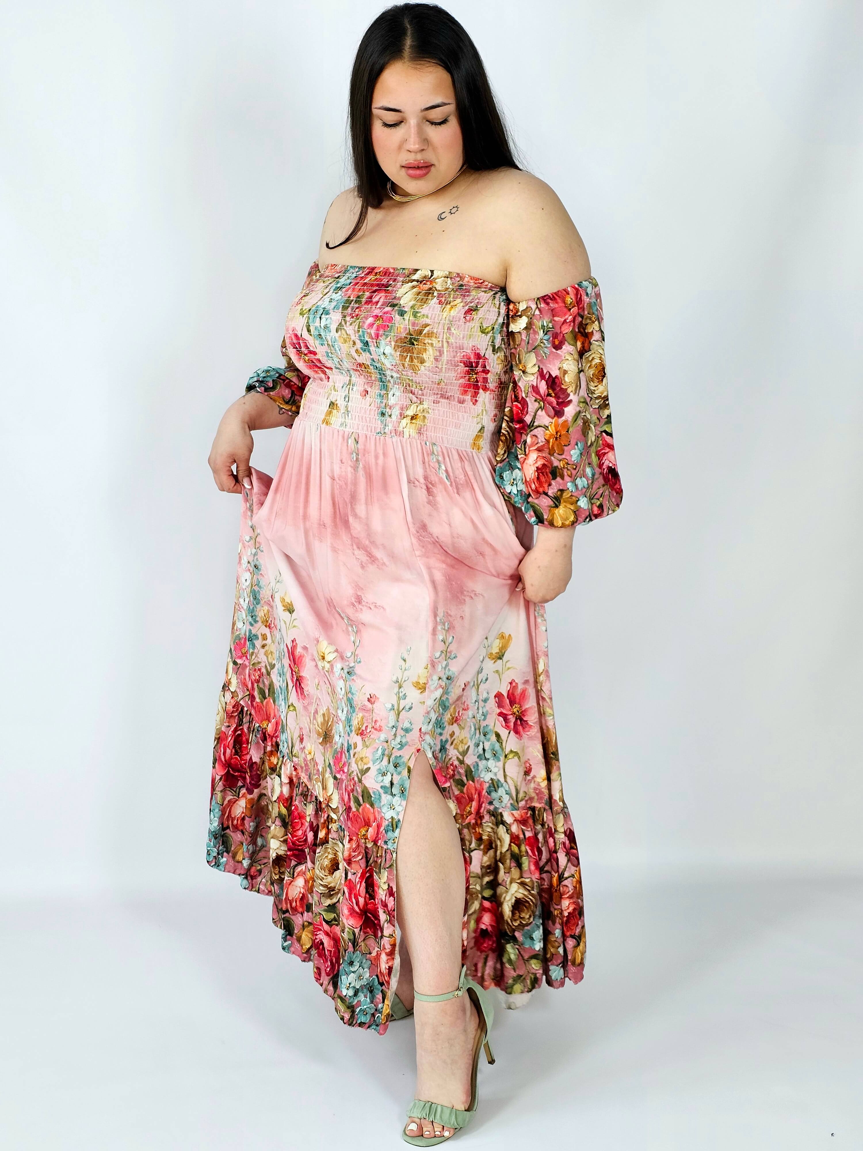 Sukienka plus size hiszpanka z marszczeniem i odkrytymi ramionami Stylowa XL