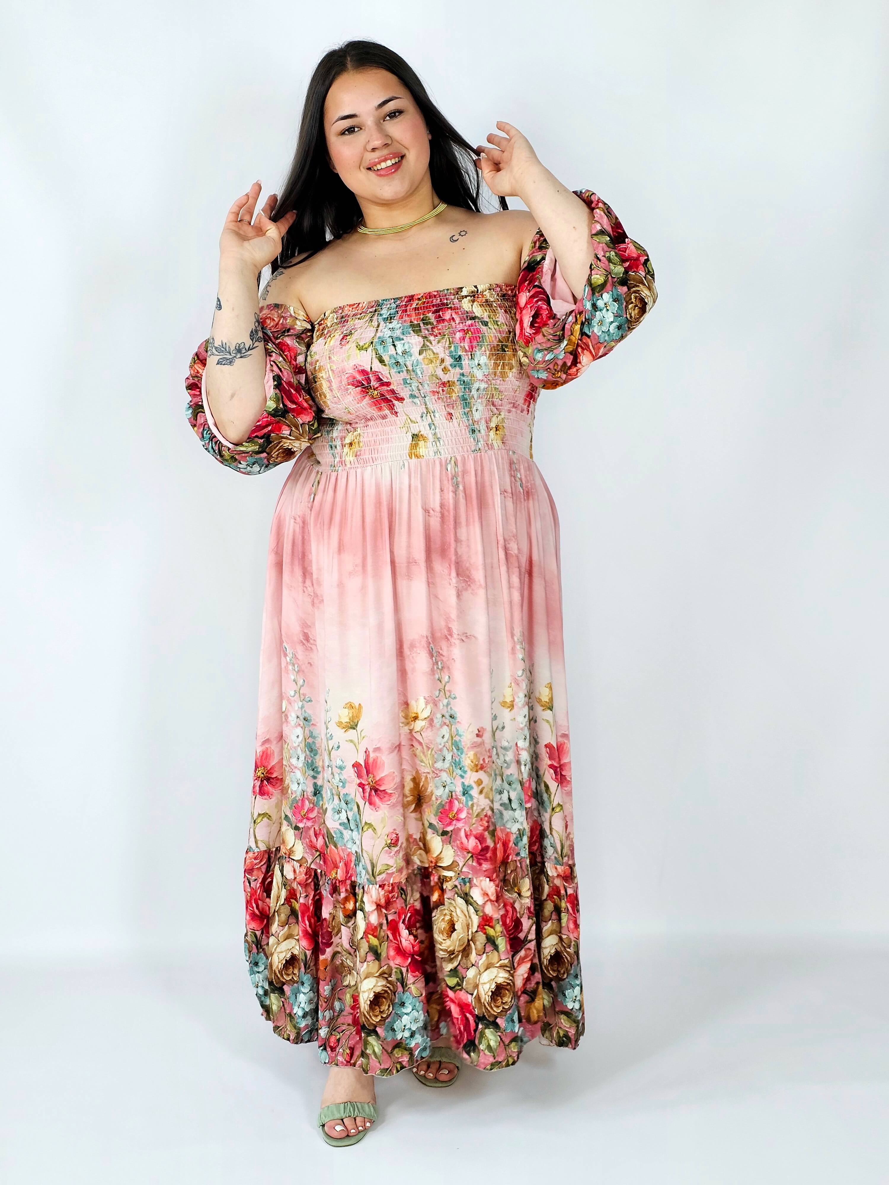 Sukienka plus size hiszpanka z marszczeniem i odkrytymi ramionami Stylowa XL