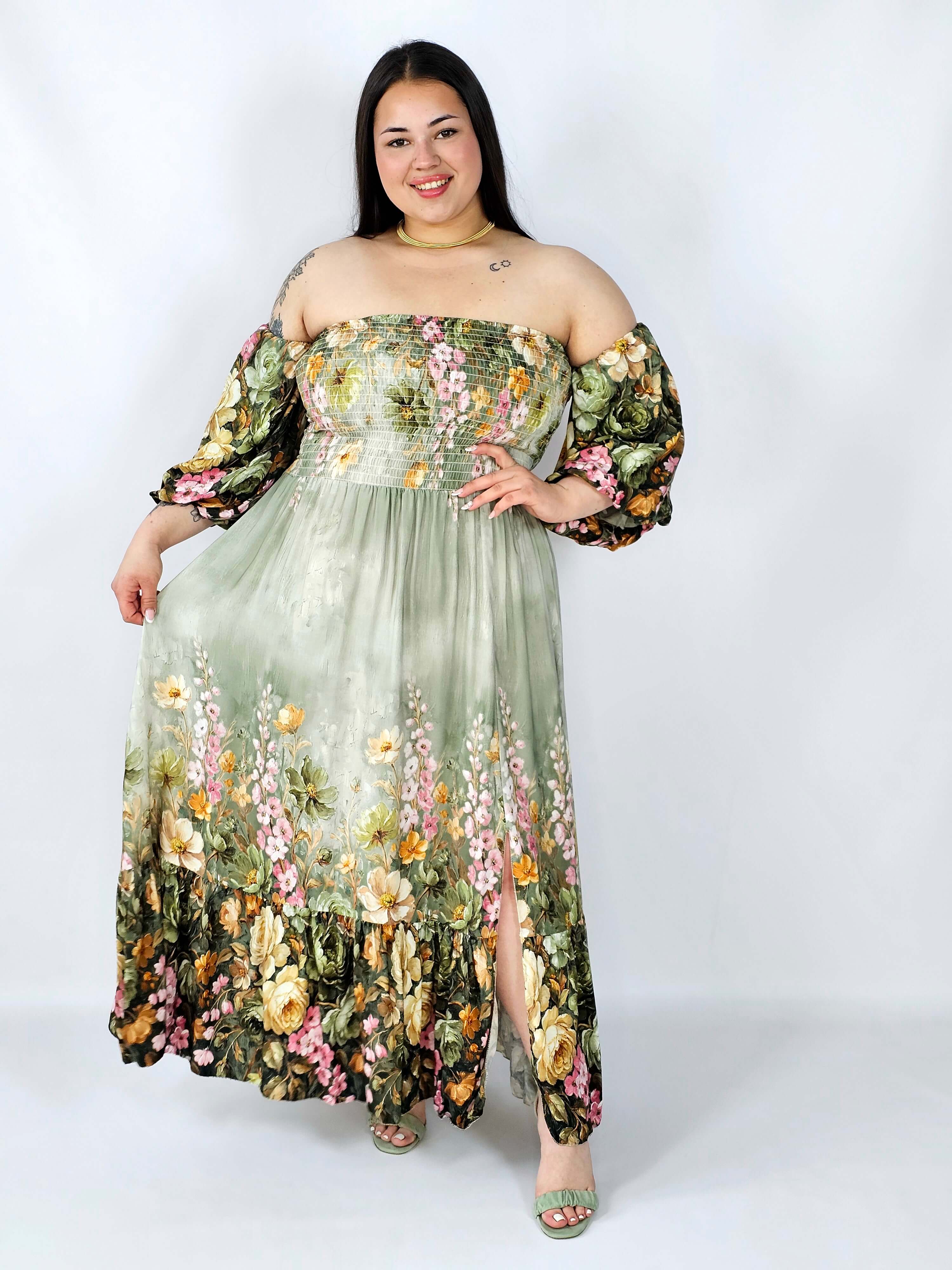 Sukienka plus size hiszpanka z marszczeniem i odkrytymi ramionami Stylowa XL