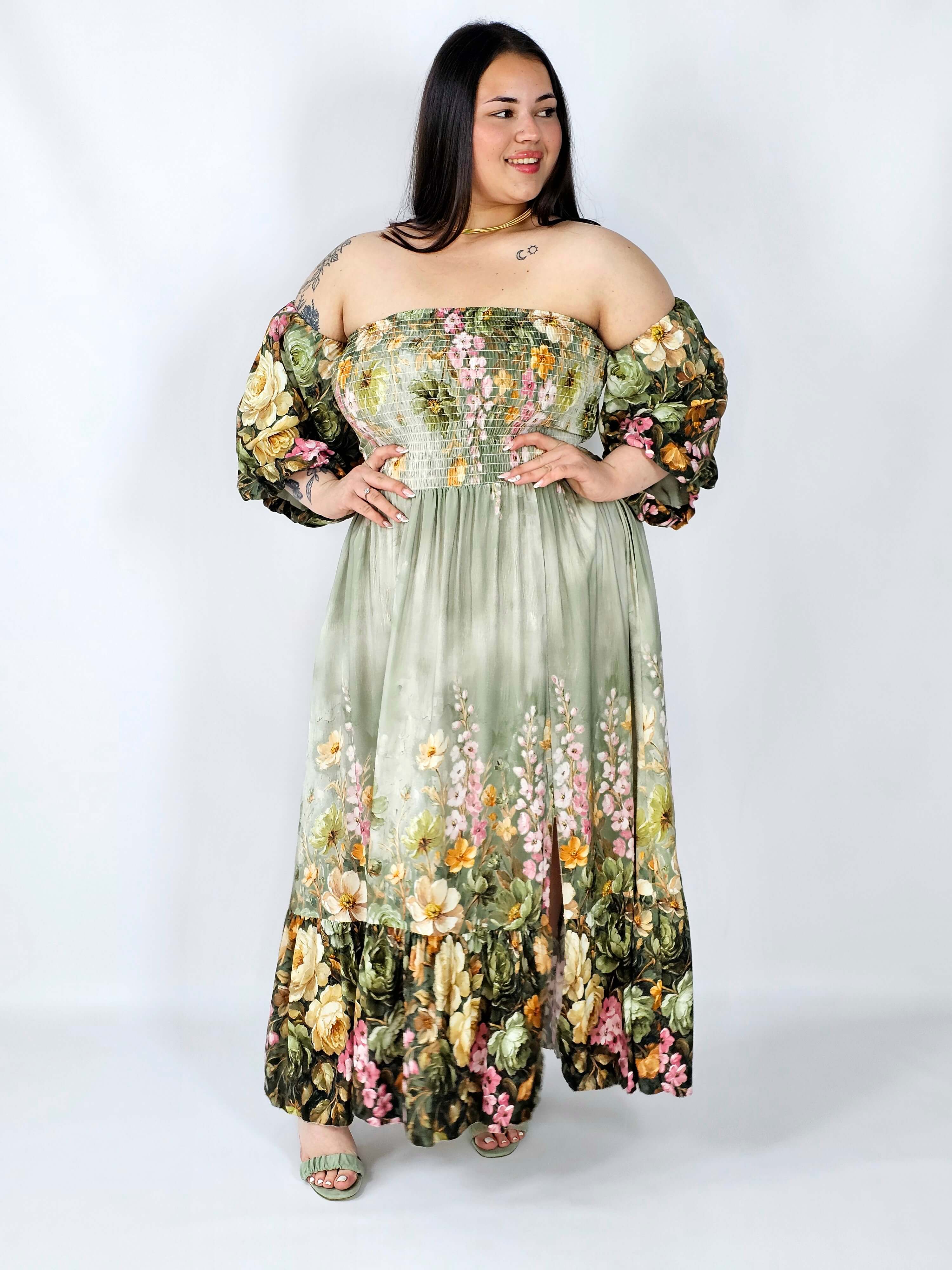 Sukienka plus size hiszpanka z marszczeniem i odkrytymi ramionami Stylowa XL