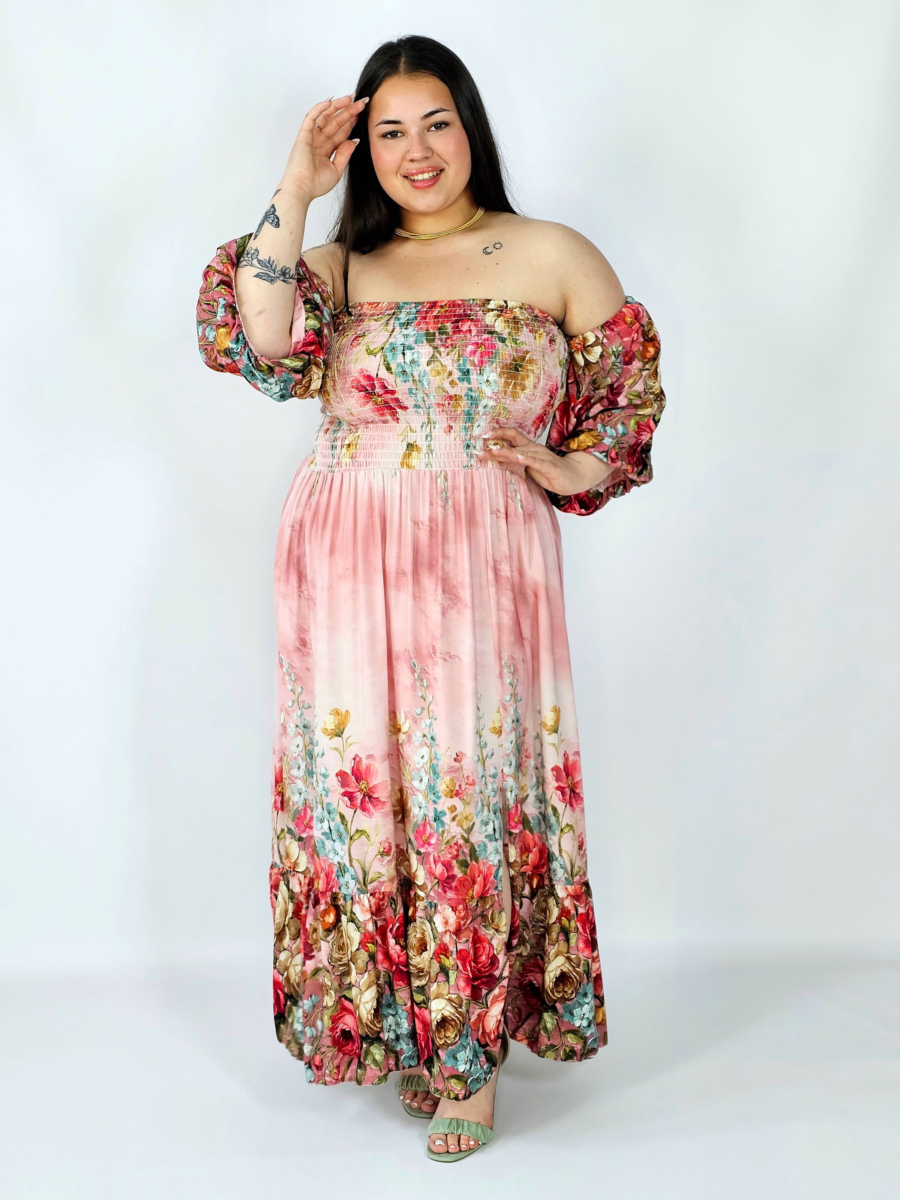 Sukienka plus size hiszpanka z marszczeniem i odkrytymi ramionami Stylowa XL