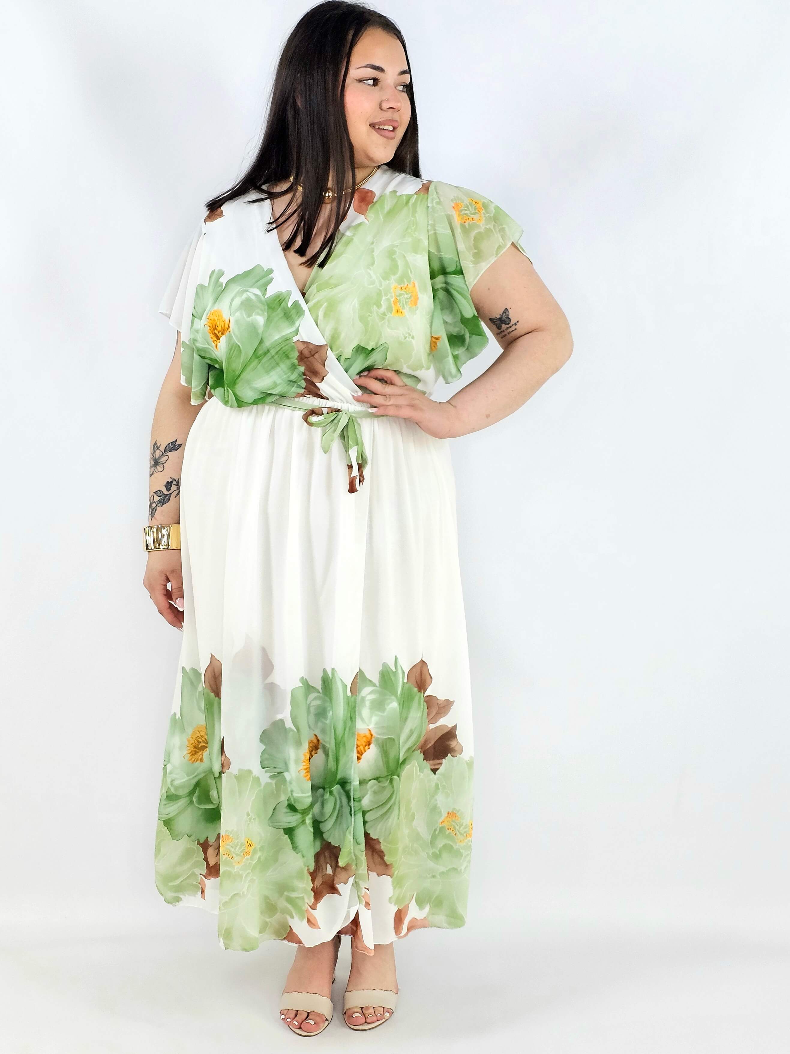 Sukienka plus size kopertowa XXL – elegancka i zwiewna propozycja na komunię i wesele Stylowa XL
