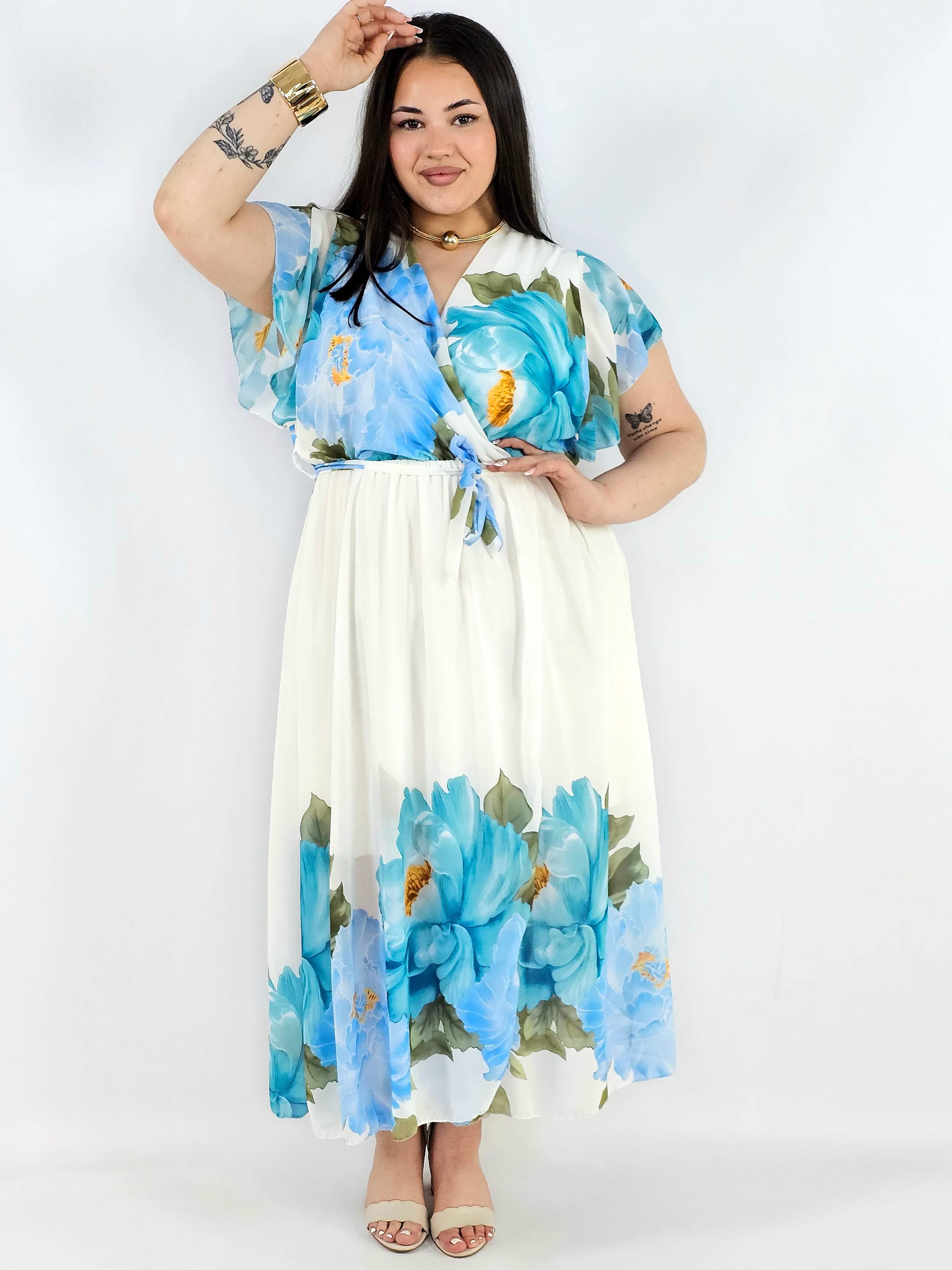 Sukienka plus size kopertowa XXL – elegancka i zwiewna propozycja na komunię i wesele Stylowa XL