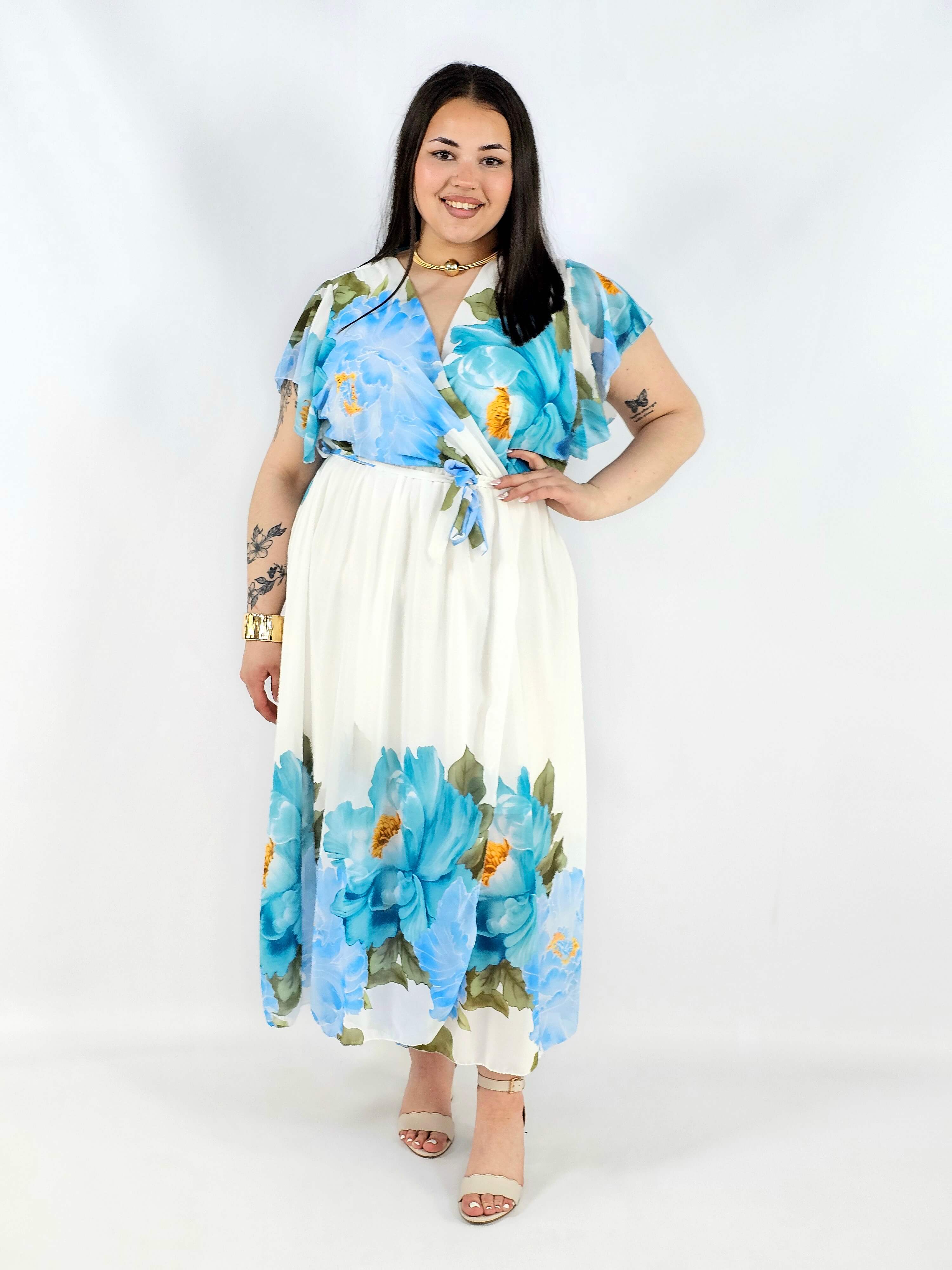 Sukienka plus size kopertowa XXL – elegancka i zwiewna propozycja na komunię i wesele Stylowa XL