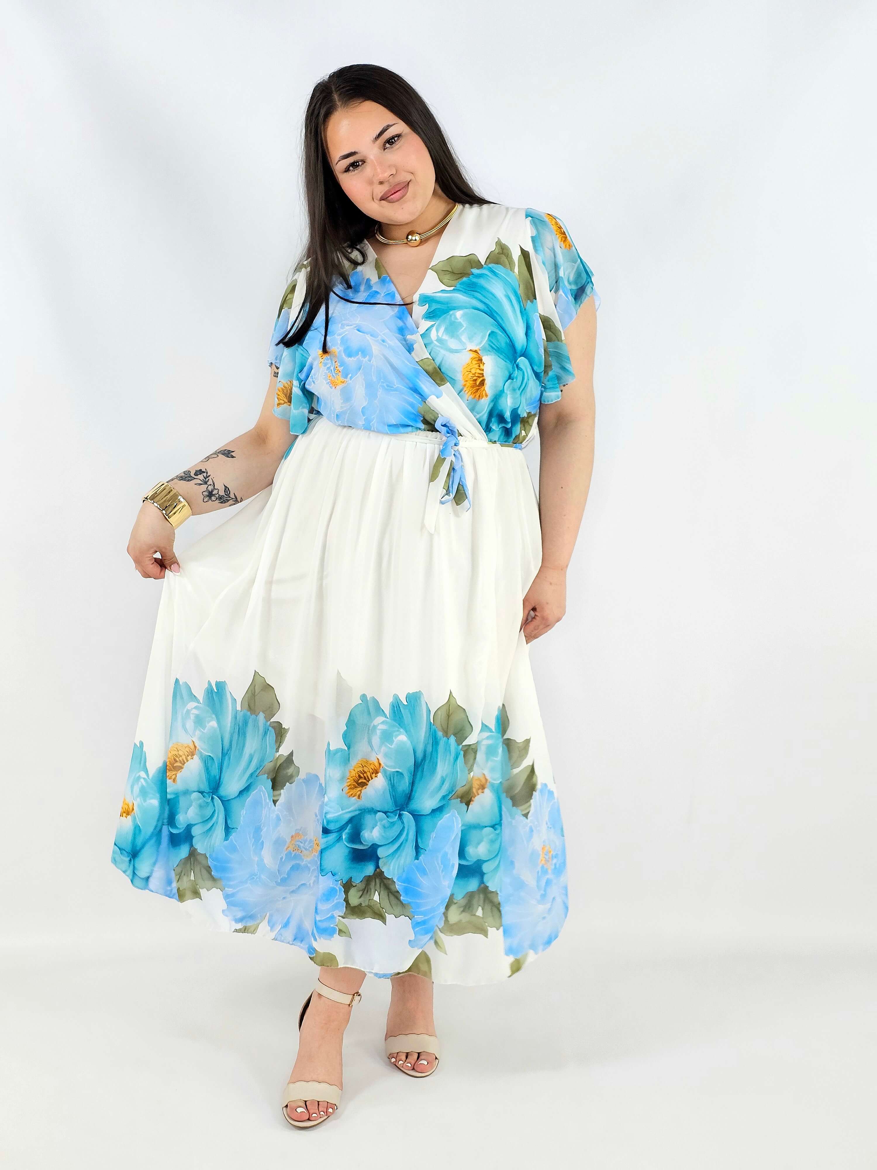 Sukienka plus size kopertowa XXL – elegancka i zwiewna propozycja na komunię i wesele Stylowa XL