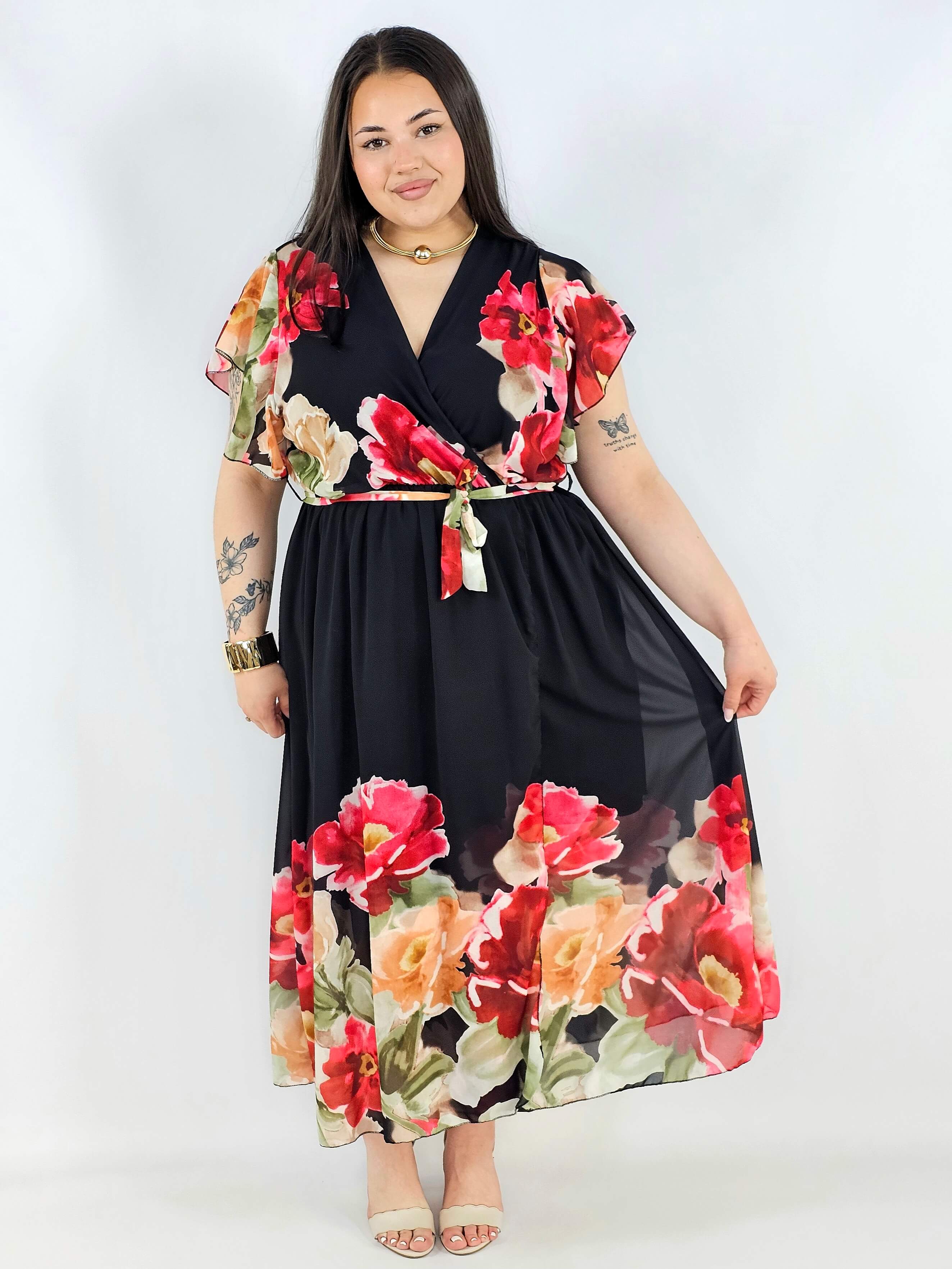 Sukienka plus size kopertowa XXL – elegancka i zwiewna propozycja na komunię i wesele Stylowa XL