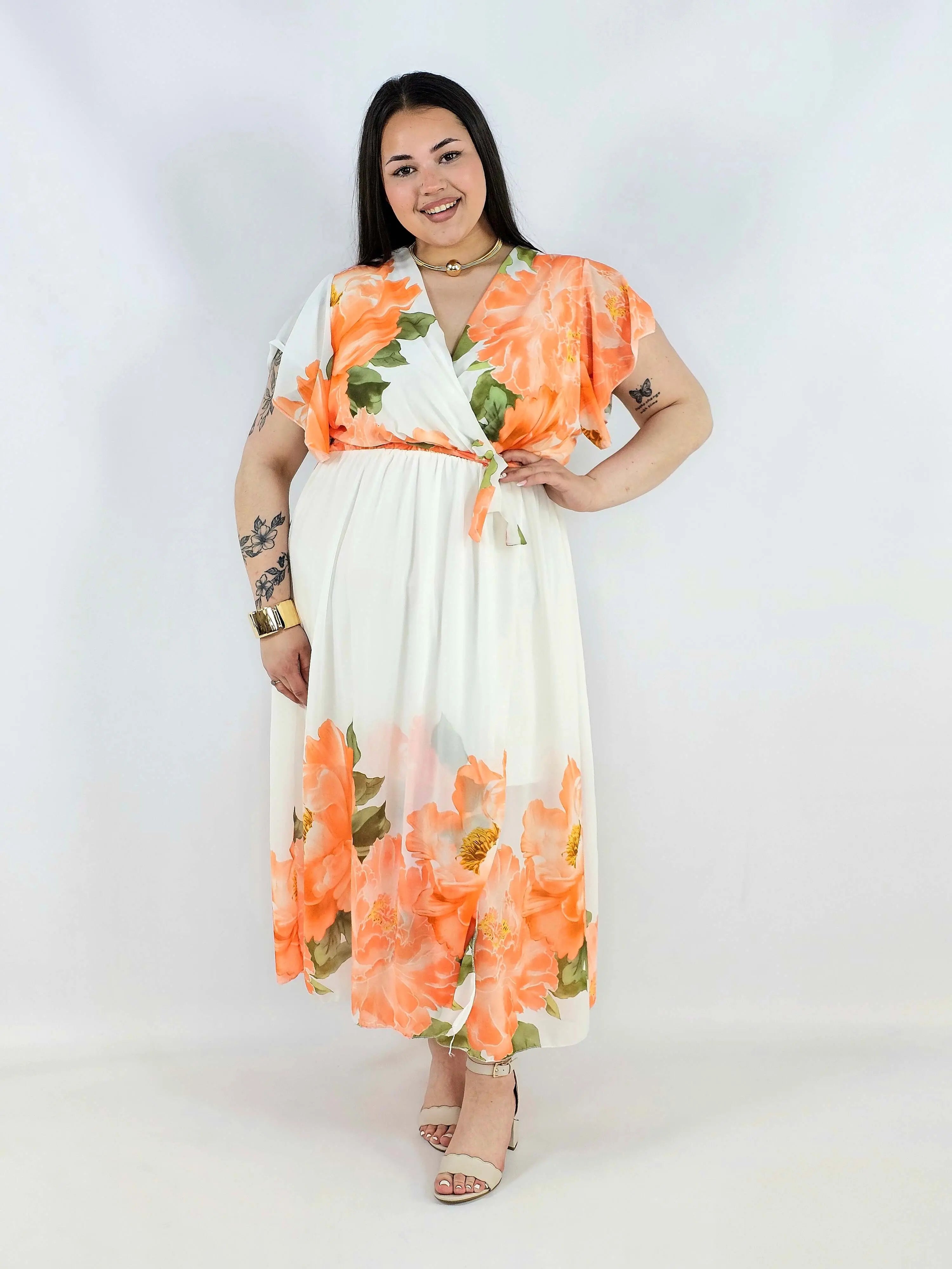 Sukienka plus size kopertowa XXL – elegancka i zwiewna propozycja na komunię i wesele Stylowa XL