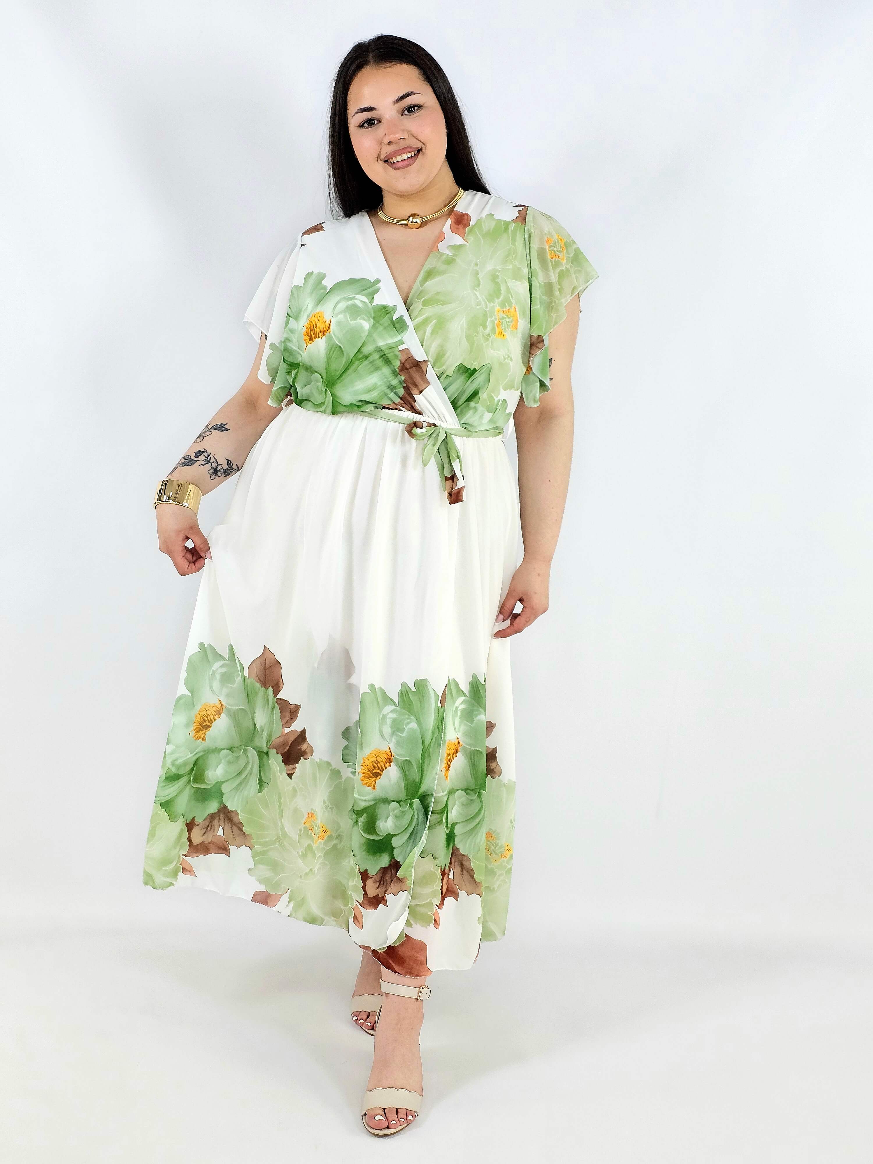 Sukienka plus size kopertowa XXL – elegancka i zwiewna propozycja na komunię i wesele Stylowa XL