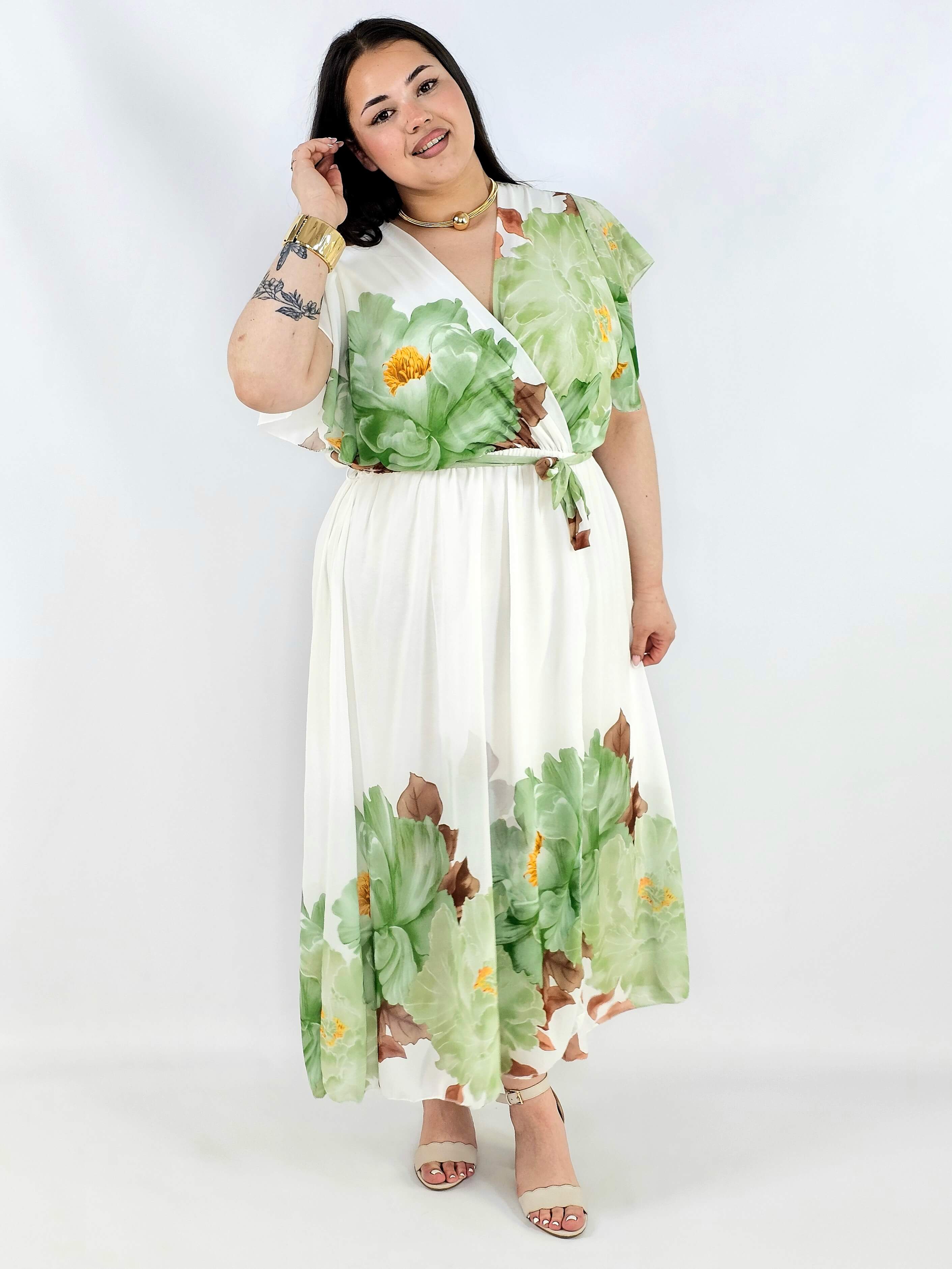 Sukienka plus size kopertowa XXL – elegancka i zwiewna propozycja na komunię i wesele Stylowa XL