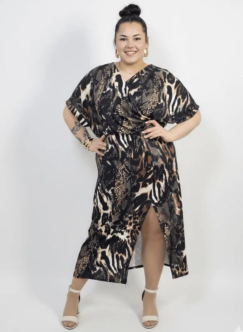Sukienka plus size kopertowa midi z rozcięciem Stylowa XL