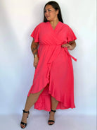 Sukienka plus size kopertowa z falbaną – elegancka sukienka damska XXL Stylowa XL