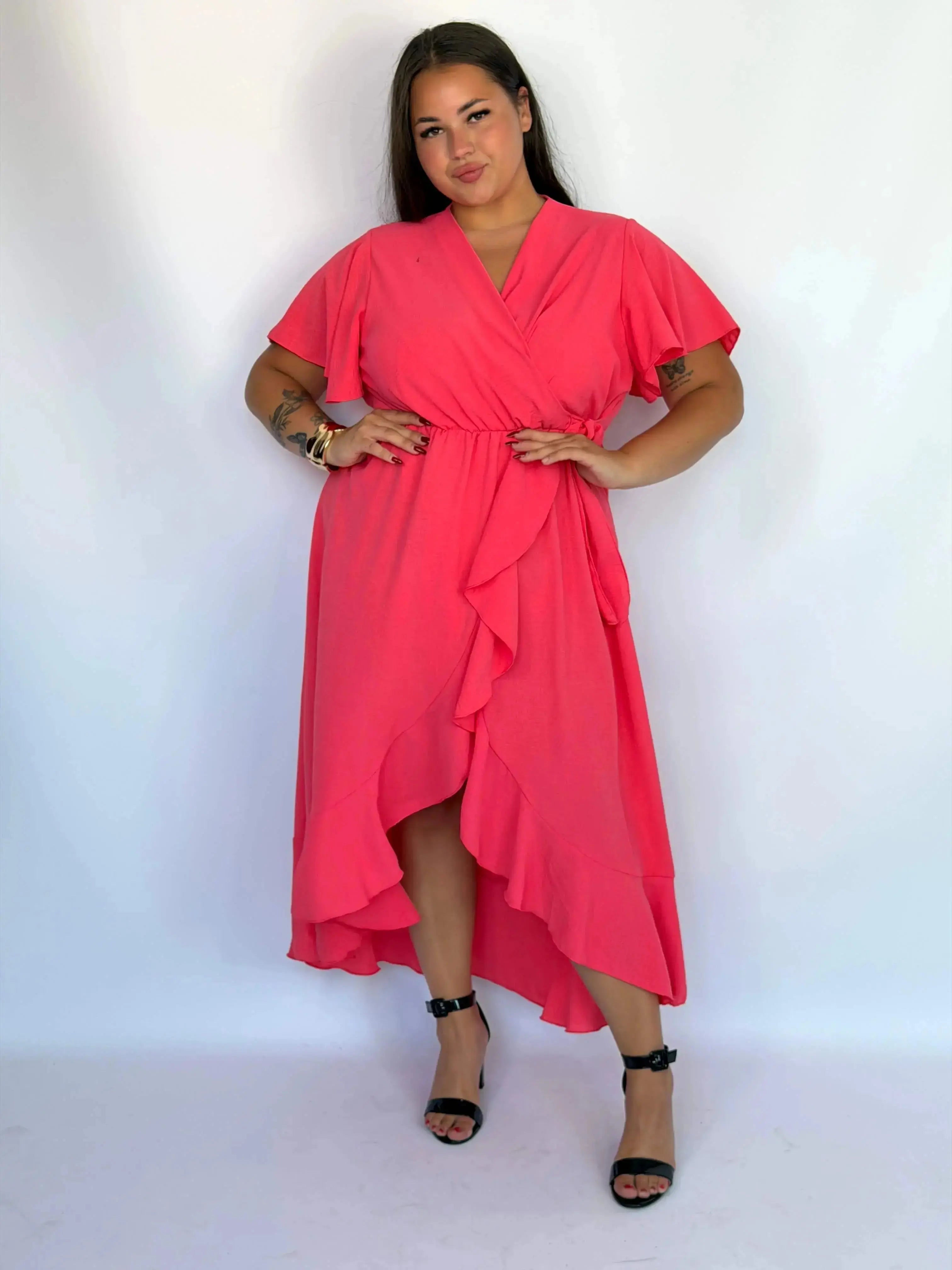 Sukienka plus size kopertowa z falbaną – elegancka sukienka damska XXL Stylowa XL