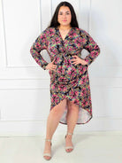 Sukienka plus size kopertowa z gumką w pasie i asymetrycznym dołem Stylowa XL
