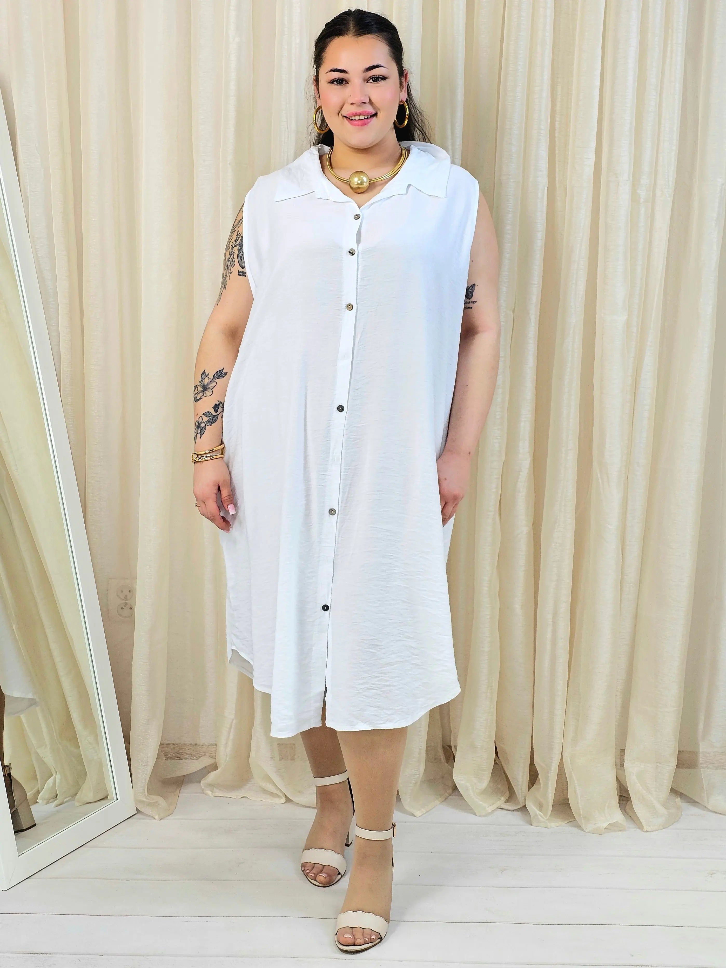 Sukienka plus size koszulowa bez rękawów – letnia moda plus size Stylowa XL