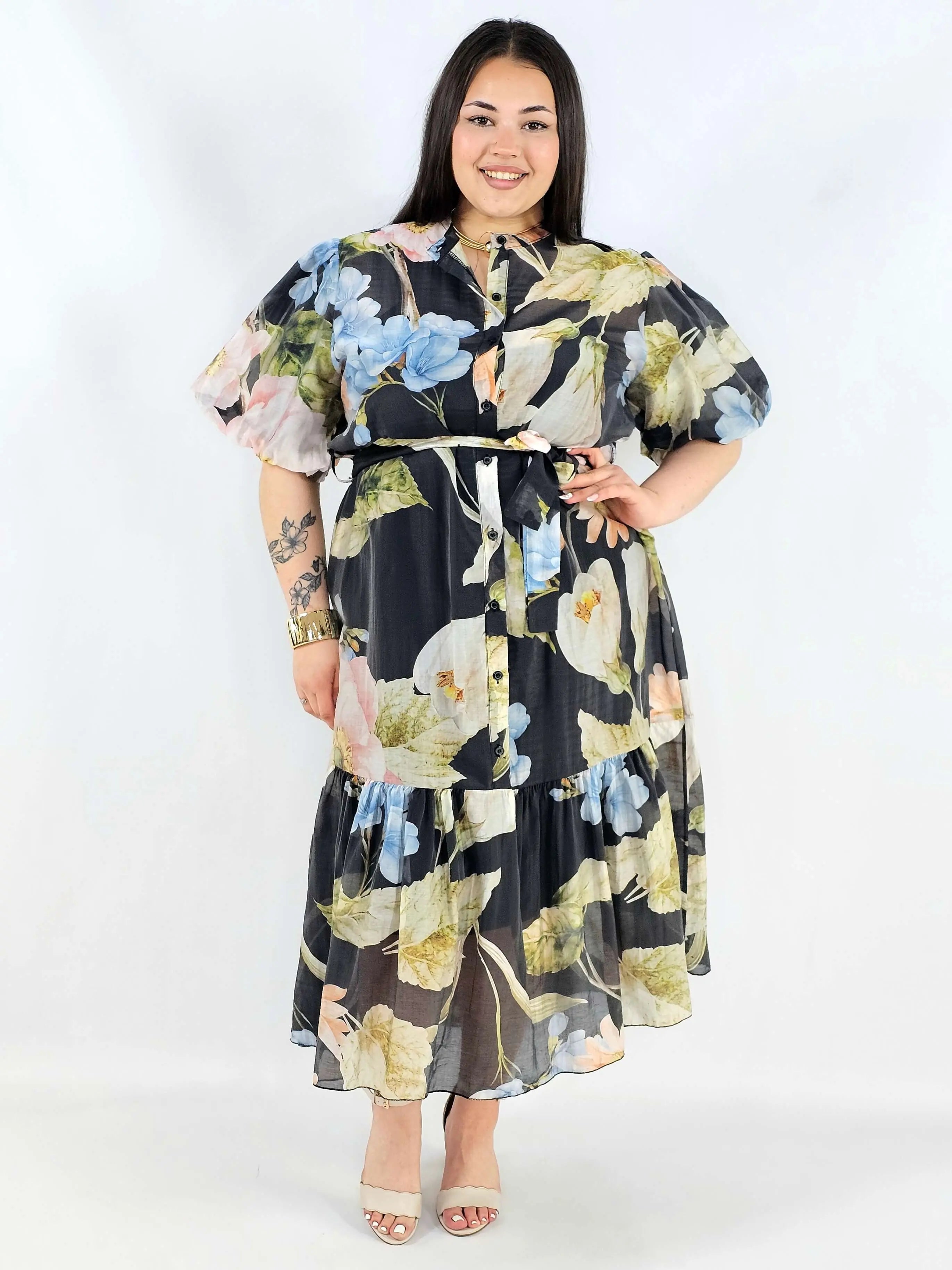 Sukienka plus size koszulowa w kwiaty XXL – elegancja i lekkość na komunię i wesele Stylowa XL