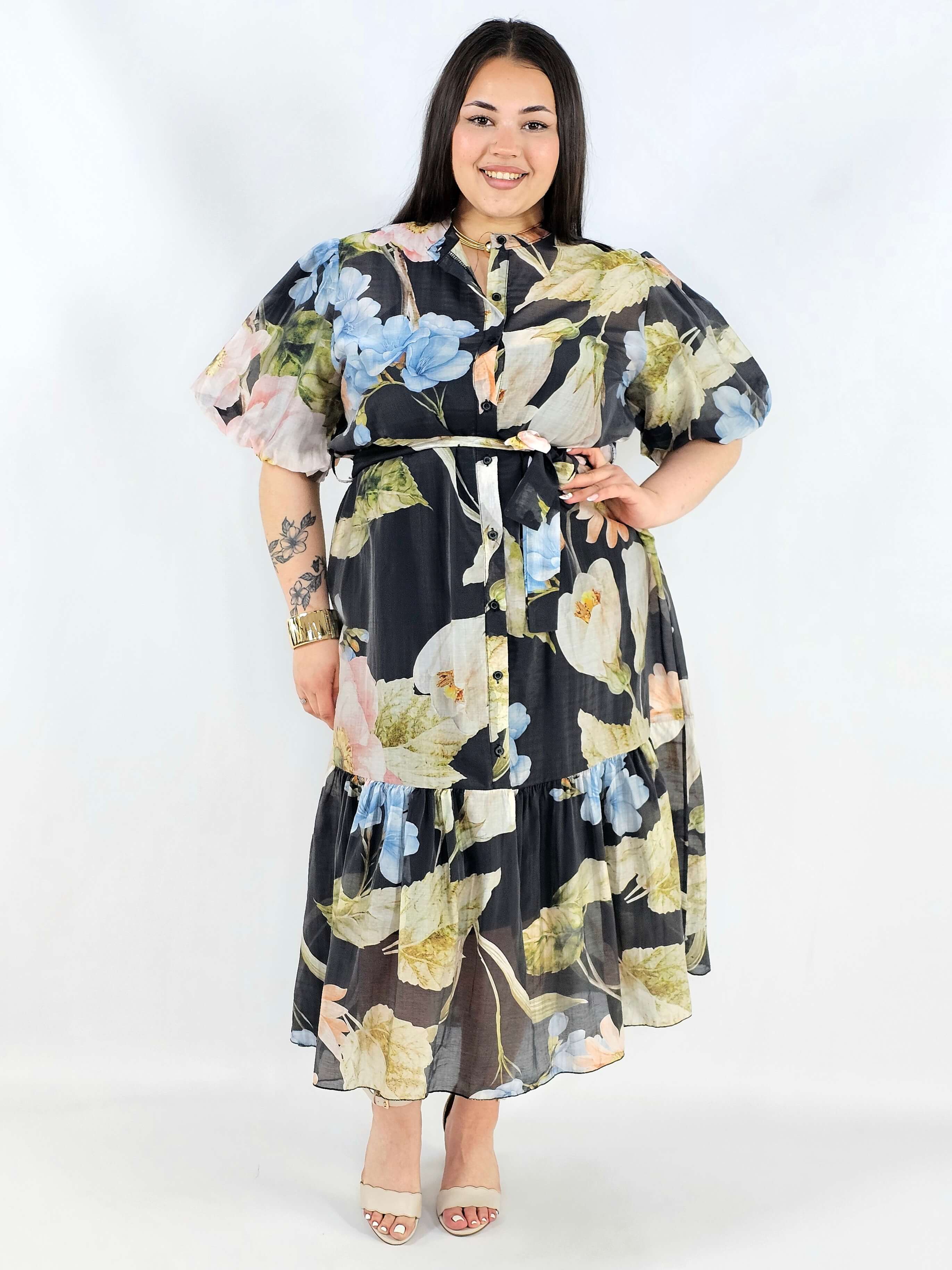 Sukienka plus size koszulowa w kwiaty XXL – elegancja i lekkość na komunię i wesele Stylowa XL