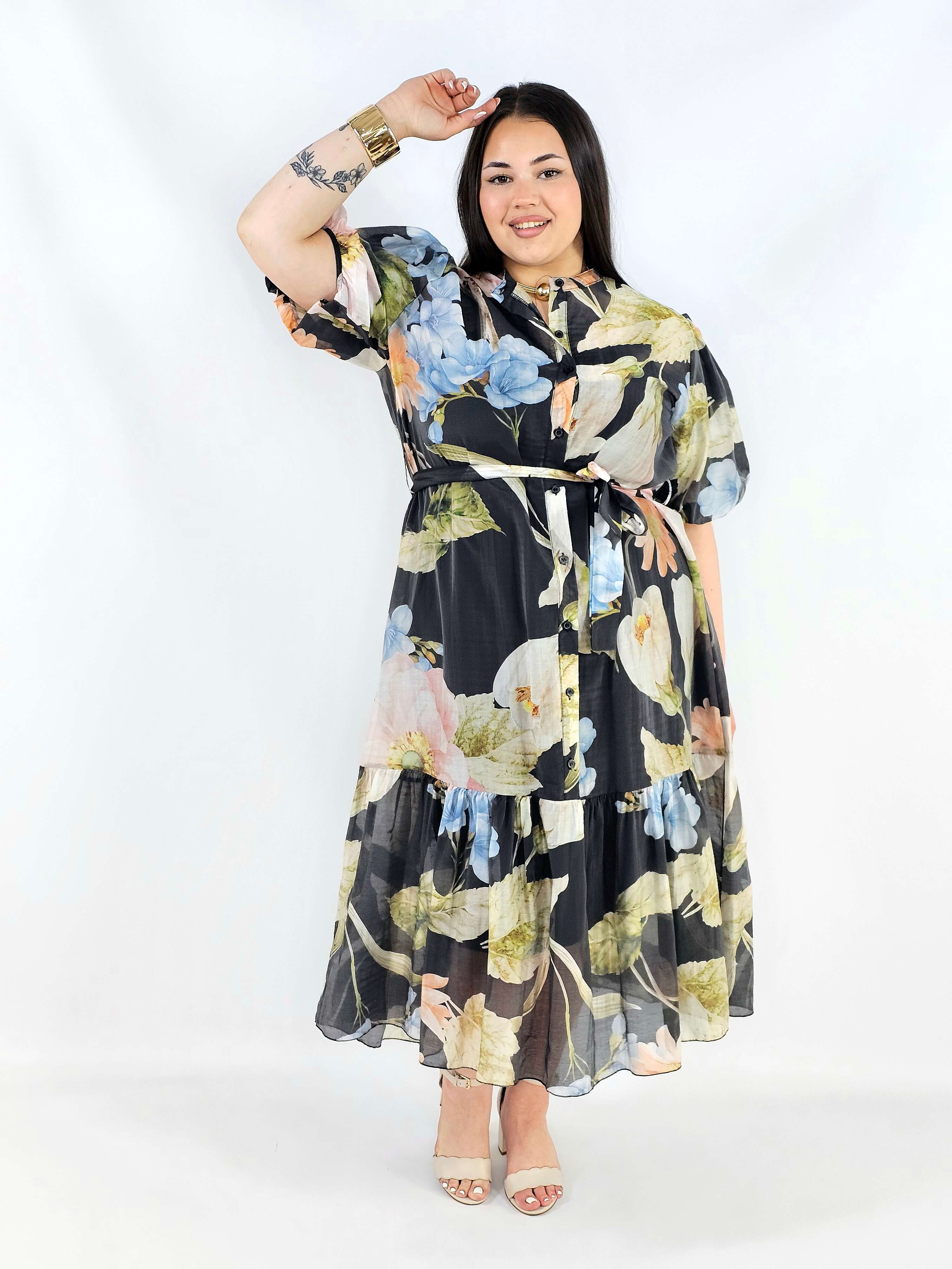 Sukienka plus size koszulowa w kwiaty XXL – elegancja i lekkość na komunię i wesele Stylowa XL