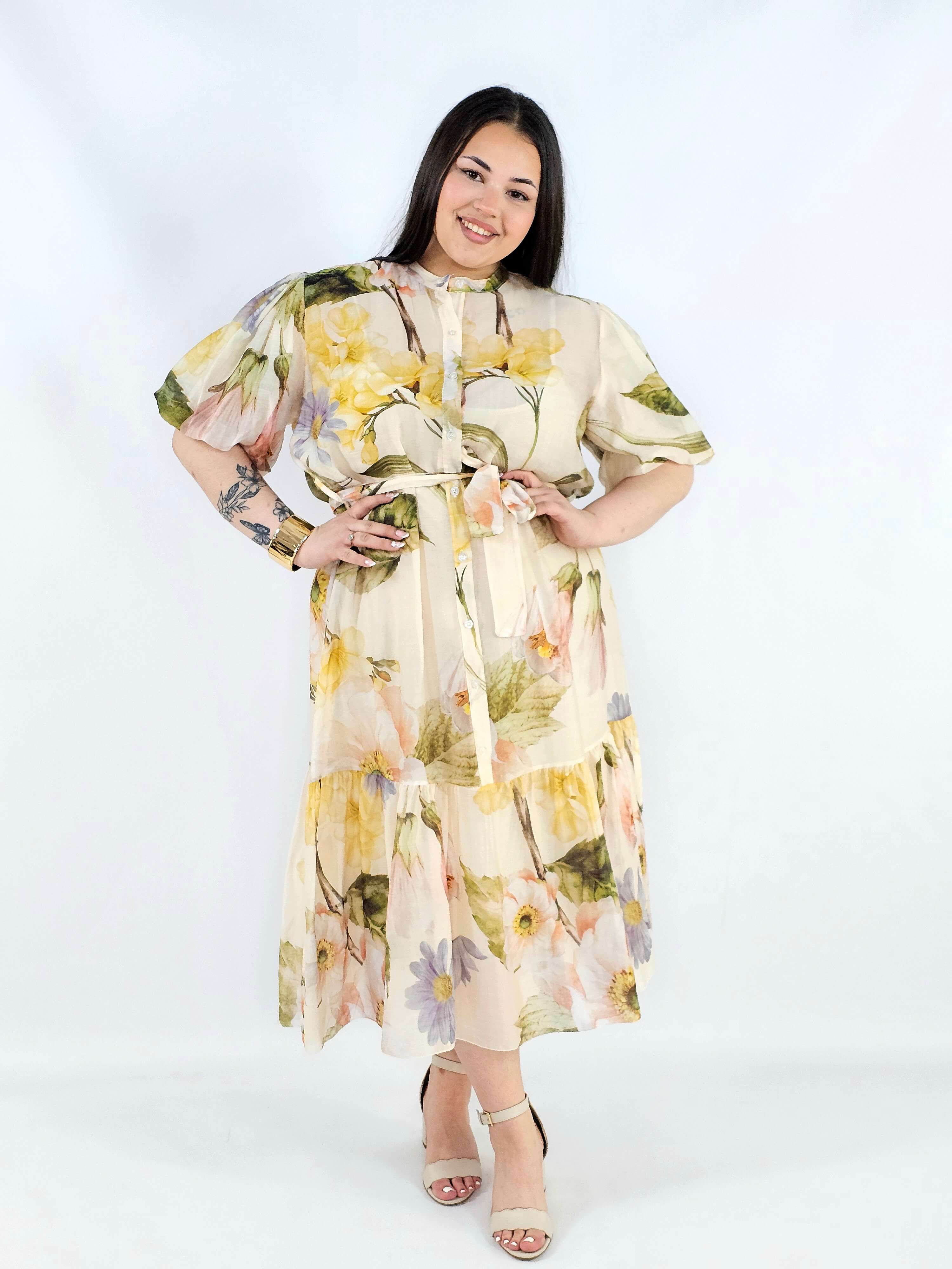 Sukienka plus size koszulowa w kwiaty XXL – elegancja i lekkość na komunię i wesele Stylowa XL