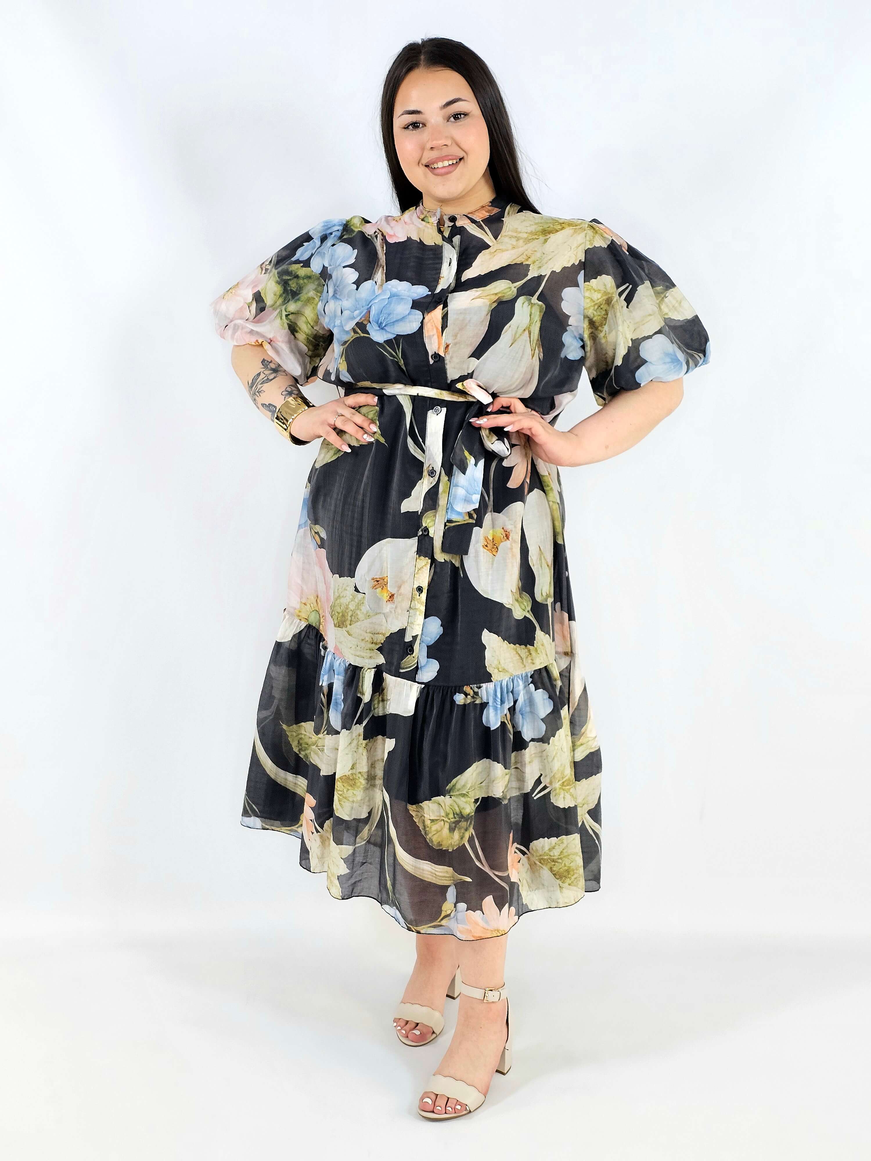 Sukienka plus size koszulowa w kwiaty XXL – elegancja i lekkość na komunię i wesele Stylowa XL