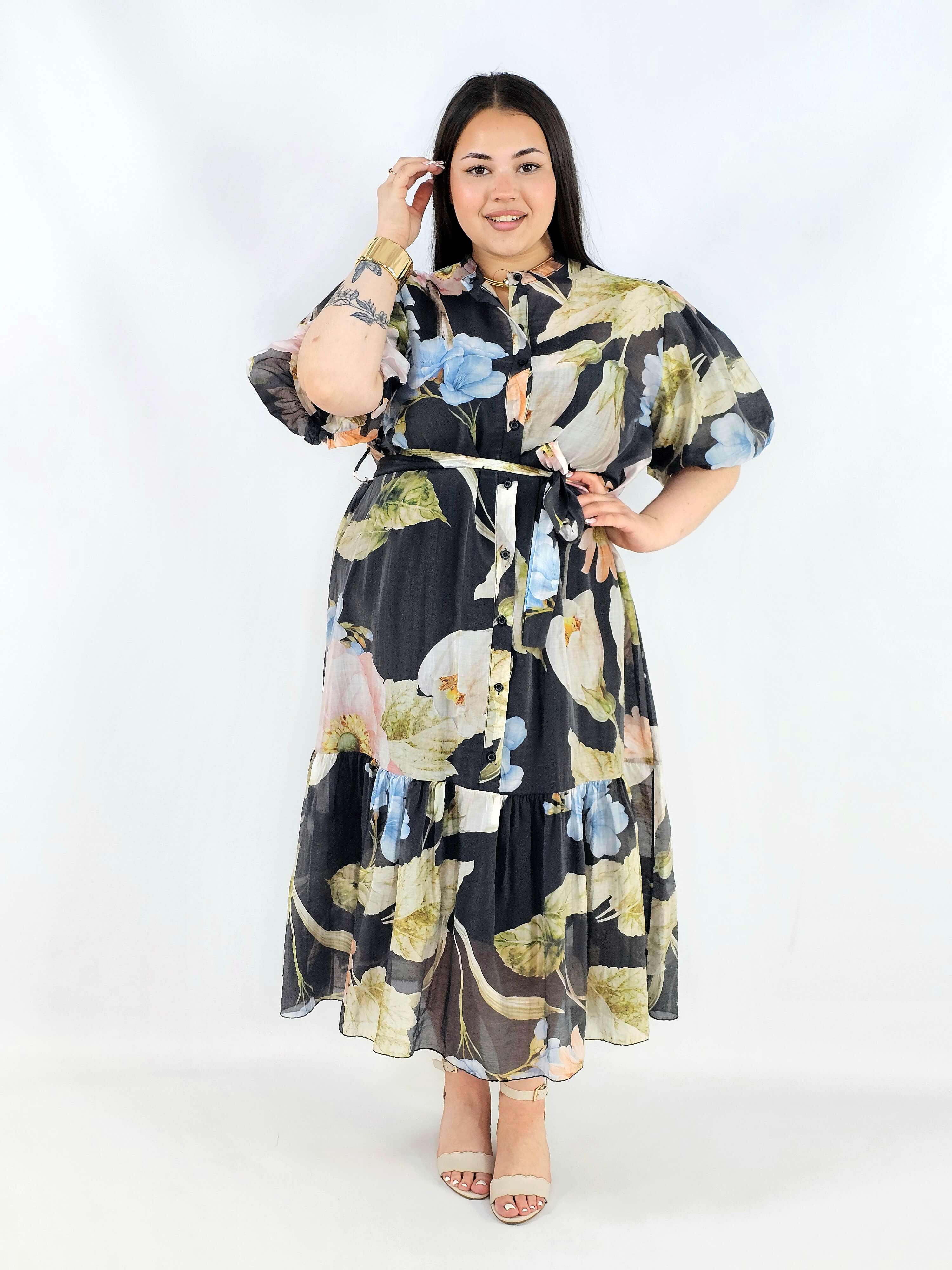 Sukienka plus size koszulowa w kwiaty XXL – elegancja i lekkość na komunię i wesele Stylowa XL